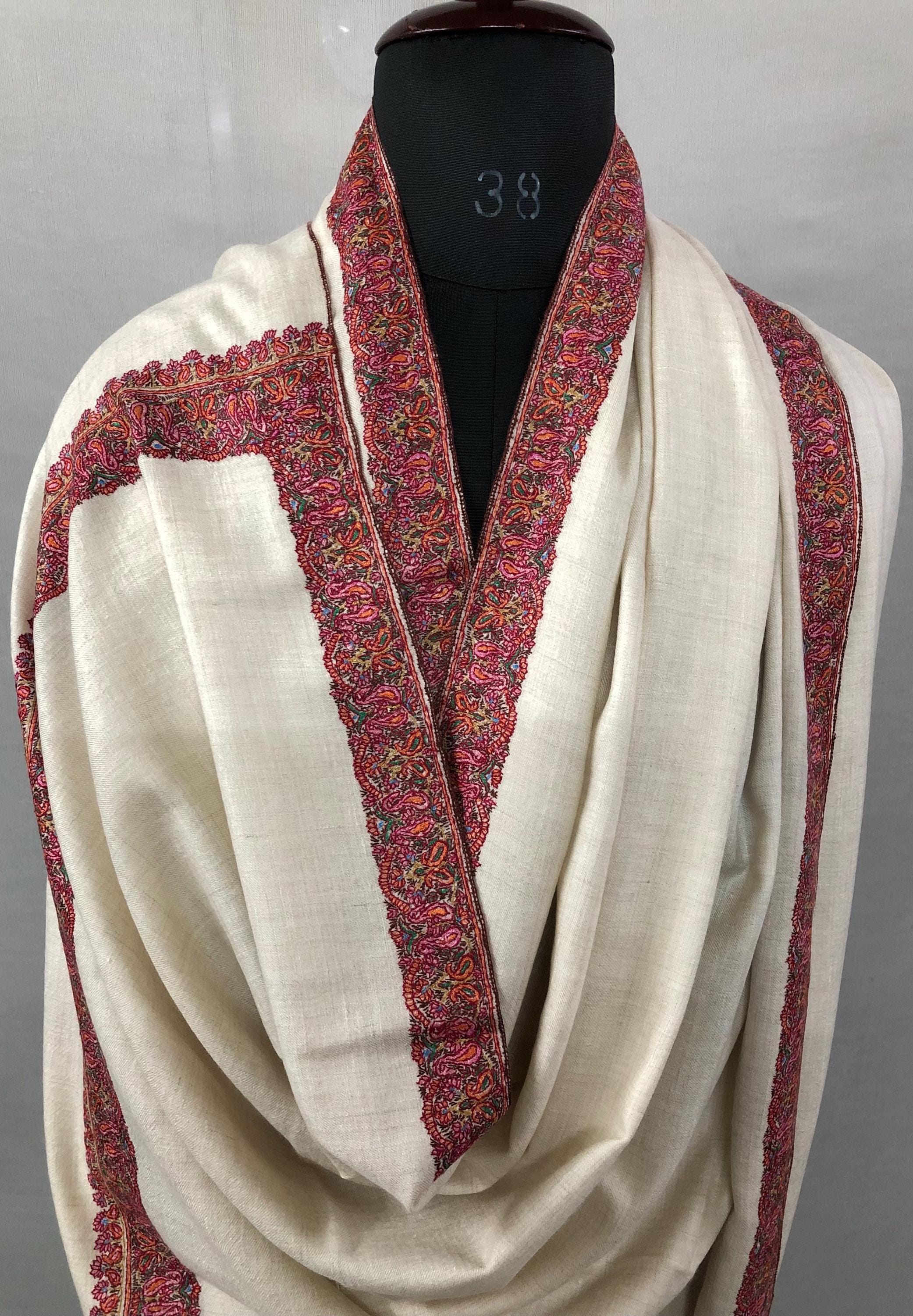 GI Sozani Framed in Threads Handmade Elegant Embroidered Cashmere Pashmina Shawl Wrap - Mehraj Crafts 