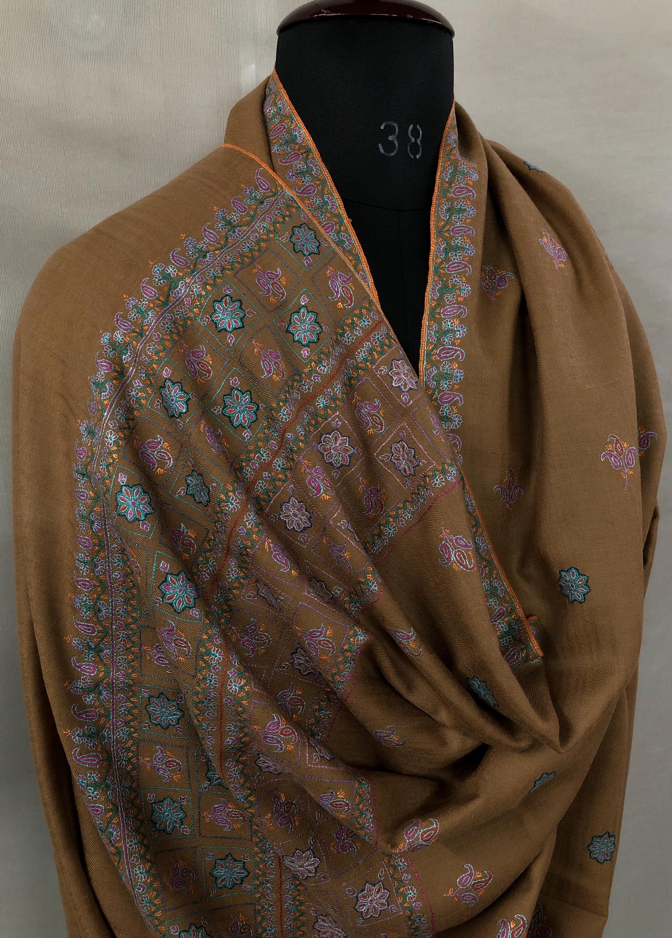 Eterna Bootidar Real cashmere pashmina with artistic Palla Embroidery Wrap shawl - Mehraj Crafts 