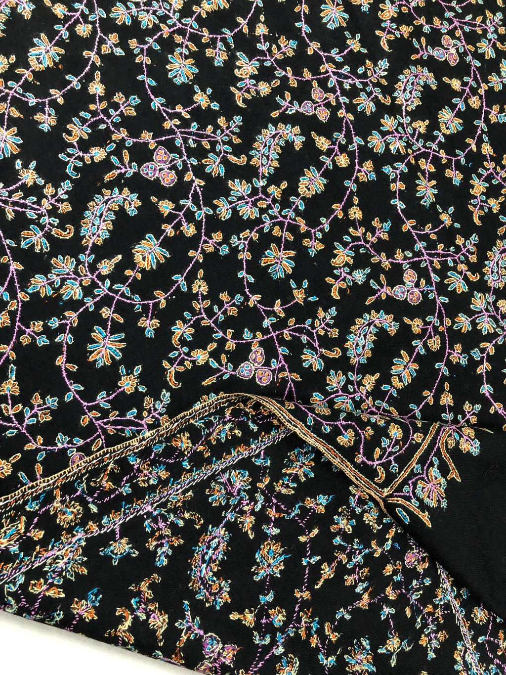 Luxury Black Jaaldar All-over design Super Micro Fine Embroidered Handcrafted Real Ladakhi Handmade Cashmere Pashmina Shawl - Mehraj Crafts 