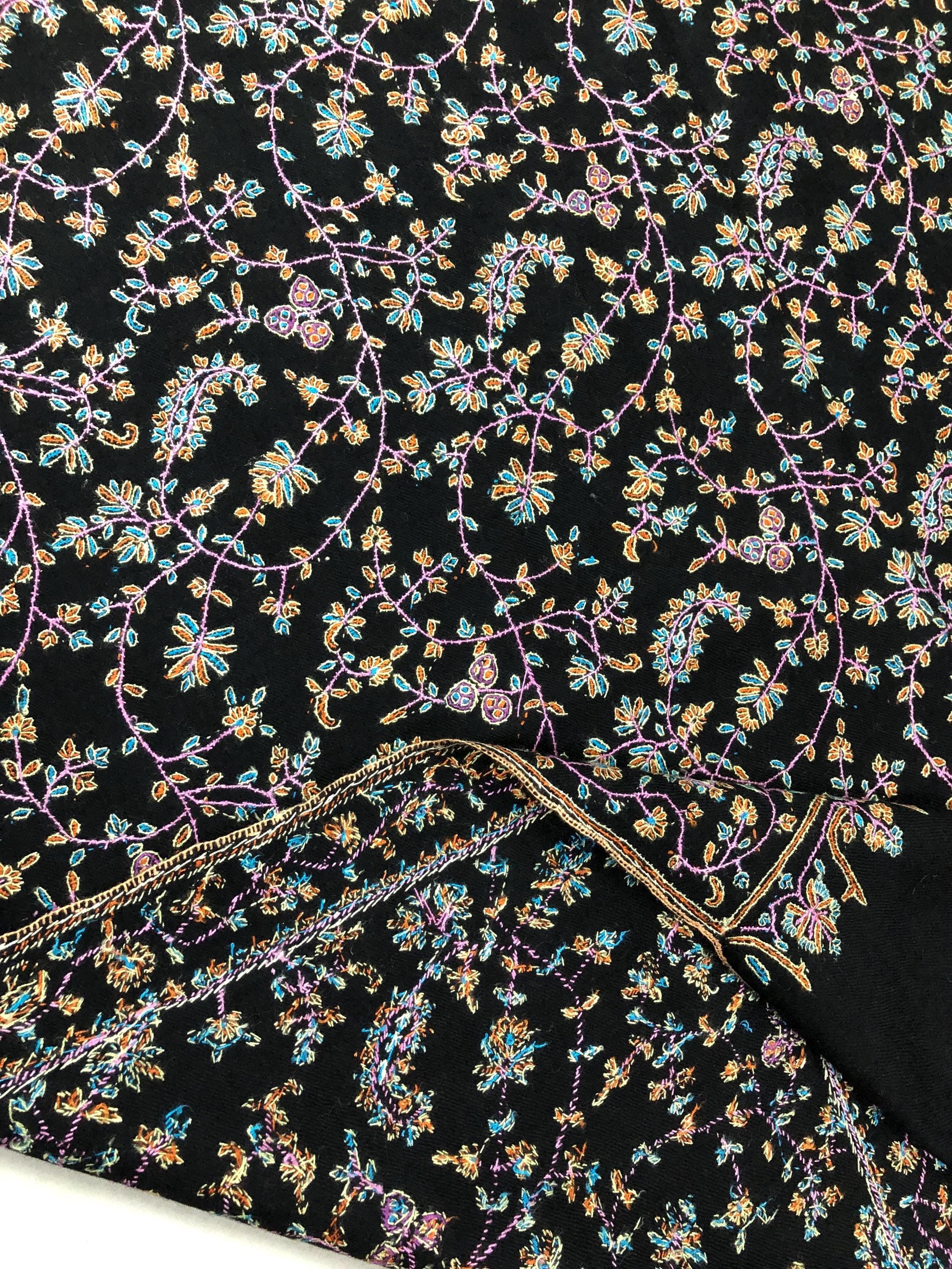 Luxury Black Jaaldar All-over design Super Micro Fine Embroidered Handcrafted Real Ladakhi Handmade Cashmere Pashmina Shawl - Mehraj Crafts 