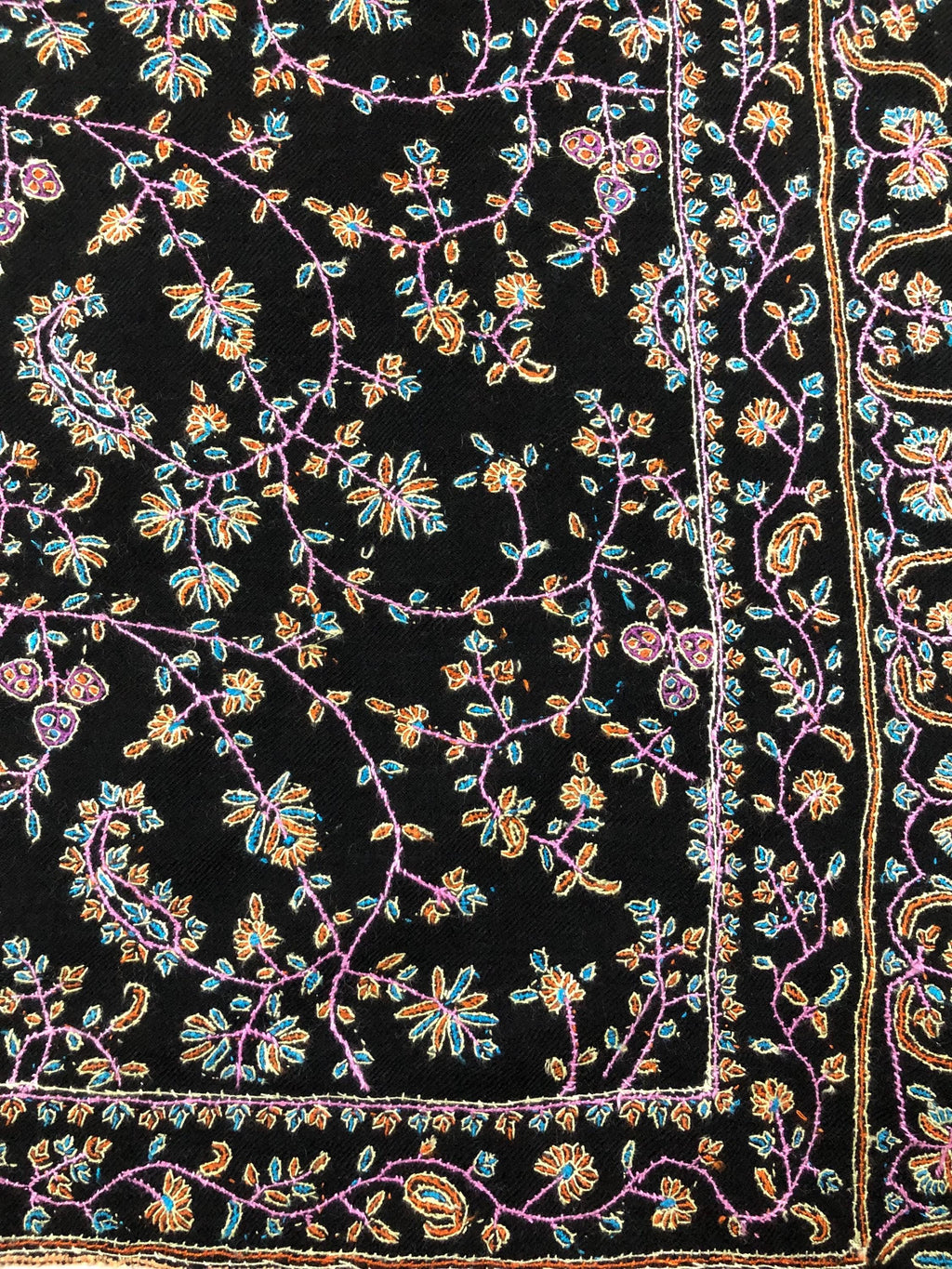 Luxury Black Jaaldar All-over design Super Micro Fine Embroidered Handcrafted Real Ladakhi Handmade Cashmere Pashmina Shawl - Mehraj Crafts 