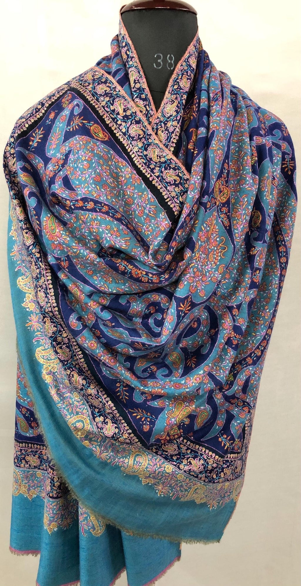 Paisley Shower Two Tone Tranquility Handmade Evening Weave Cashmere Pashmina Jamawar Wedding Wrap Shawl - Mehraj Crafts 