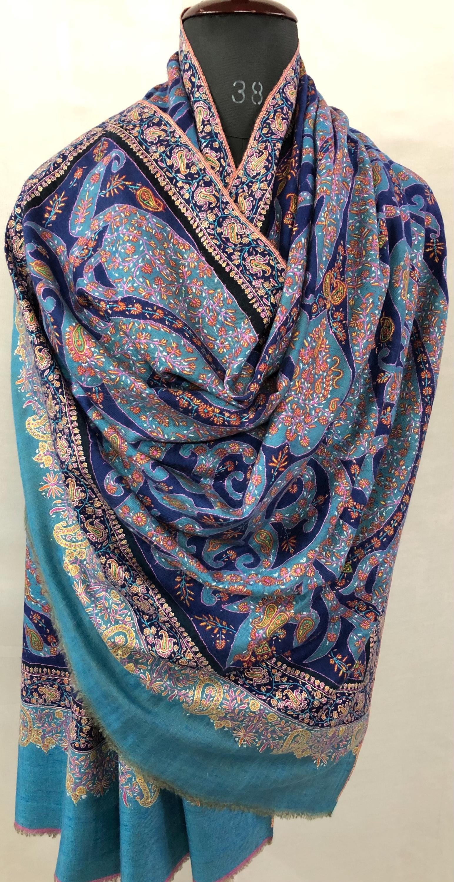 Paisley Shower Two Tone Tranquility Handmade Evening Weave Cashmere Pashmina Jamawar Wedding Wrap Shawl - Mehraj Crafts 