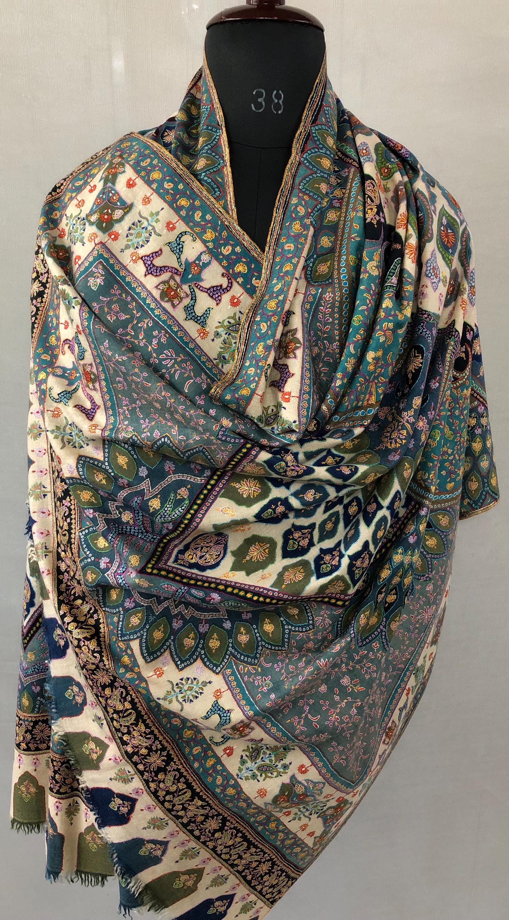 Mandala Garden Wrap Elegant Multicoloured Handmade Cashmere Pashmina Jamawar Chakra Shawl - Mehraj Crafts 