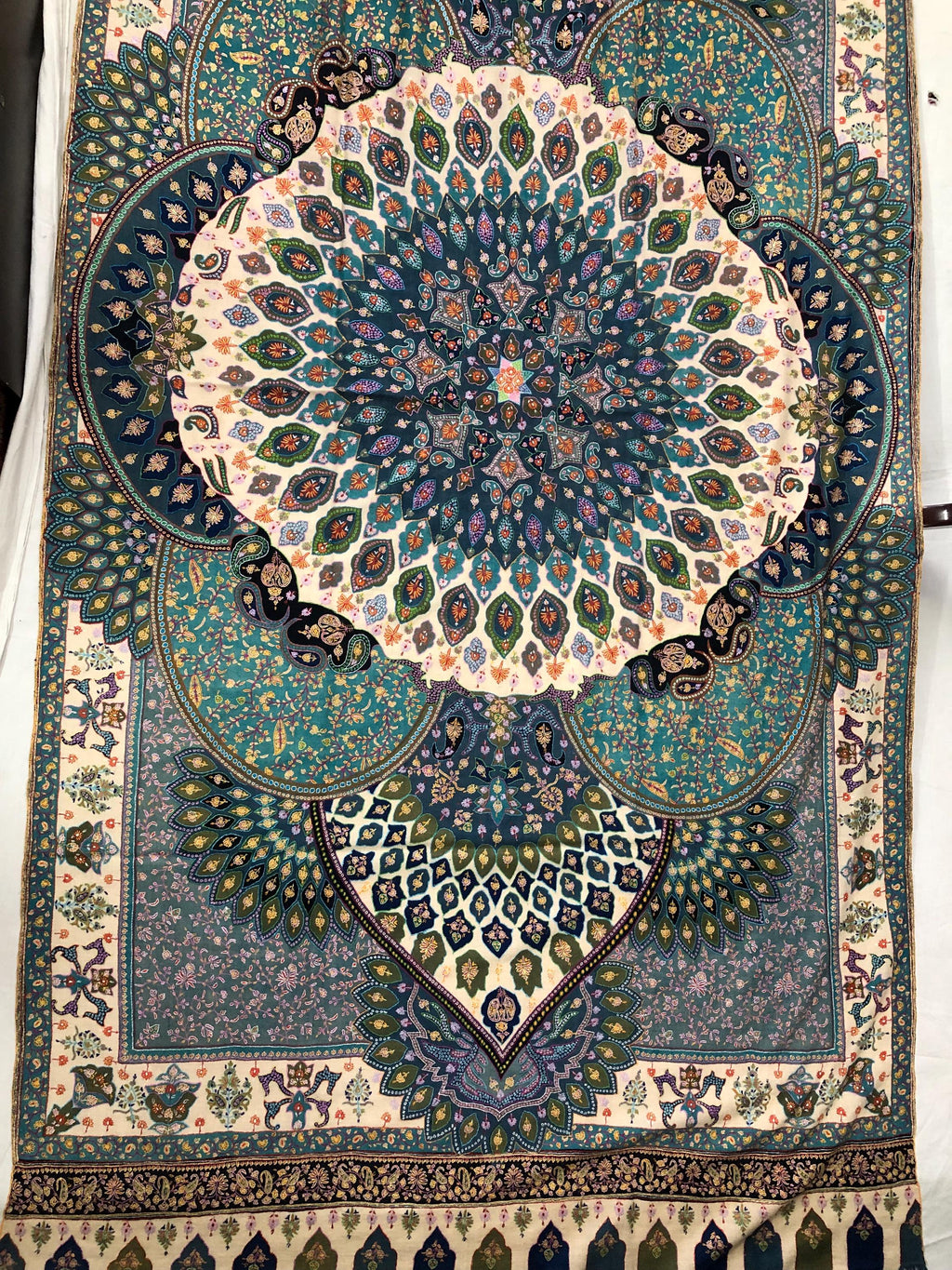 Mandala Garden Wrap Elegant Multicoloured Handmade Cashmere Pashmina Jamawar Chakra Shawl - Mehraj Crafts 