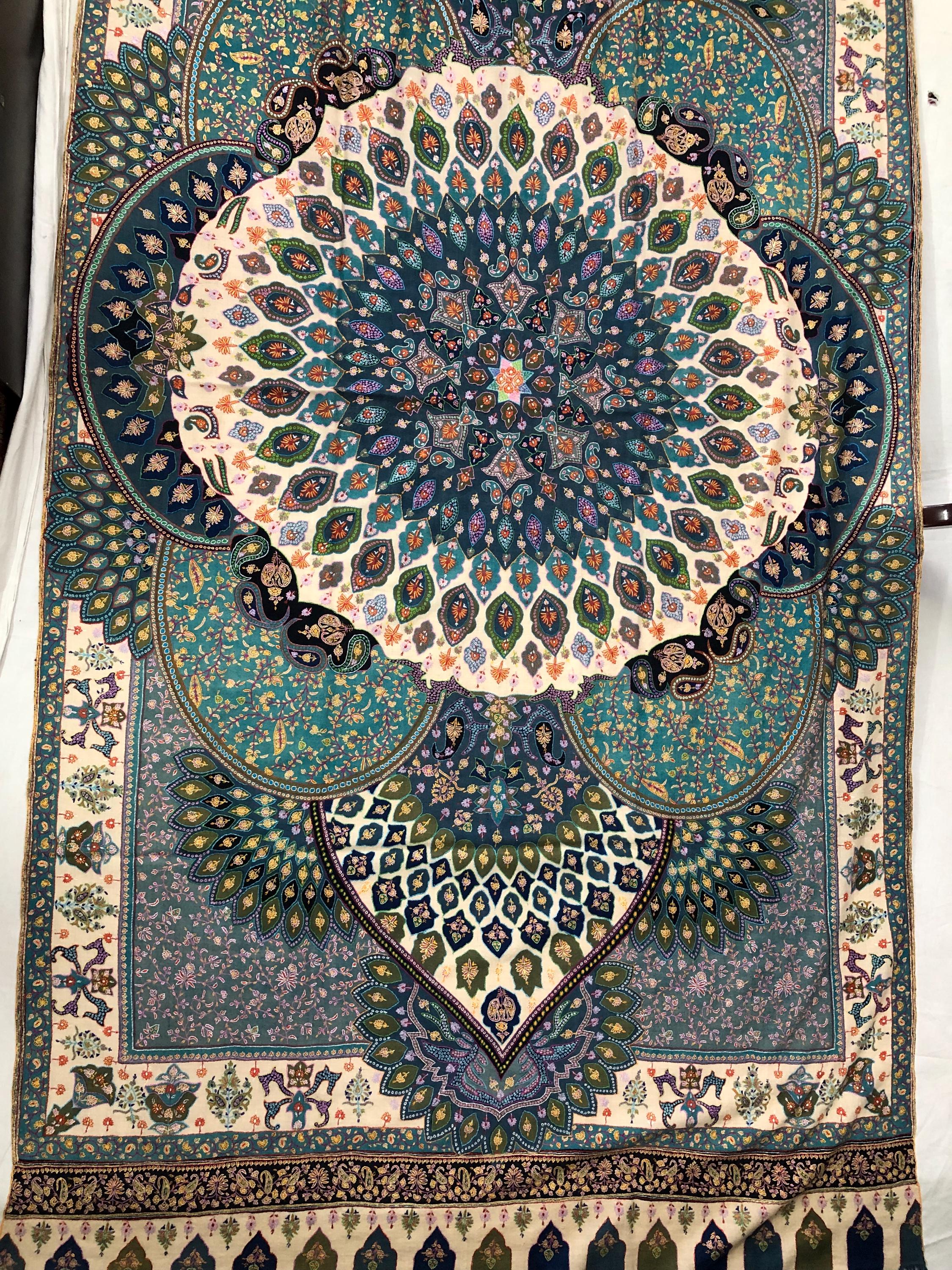 Mandala Garden Wrap Elegant Multicoloured Handmade Cashmere Pashmina Jamawar Chakra Shawl - Mehraj Crafts 
