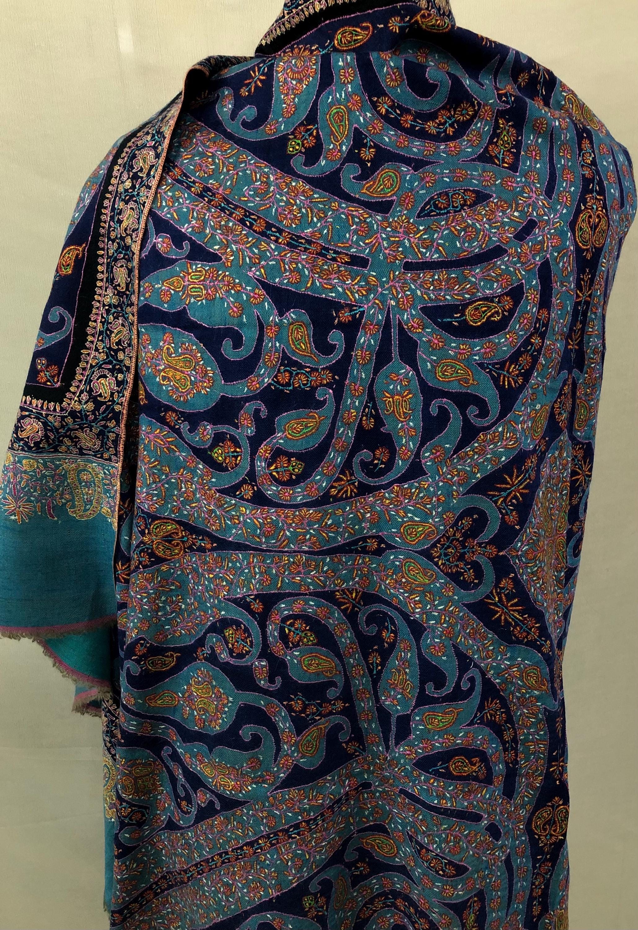 Paisley Shower Two Tone Tranquility Handmade Evening Weave Cashmere Pashmina Jamawar Wedding Wrap Shawl - Mehraj Crafts 