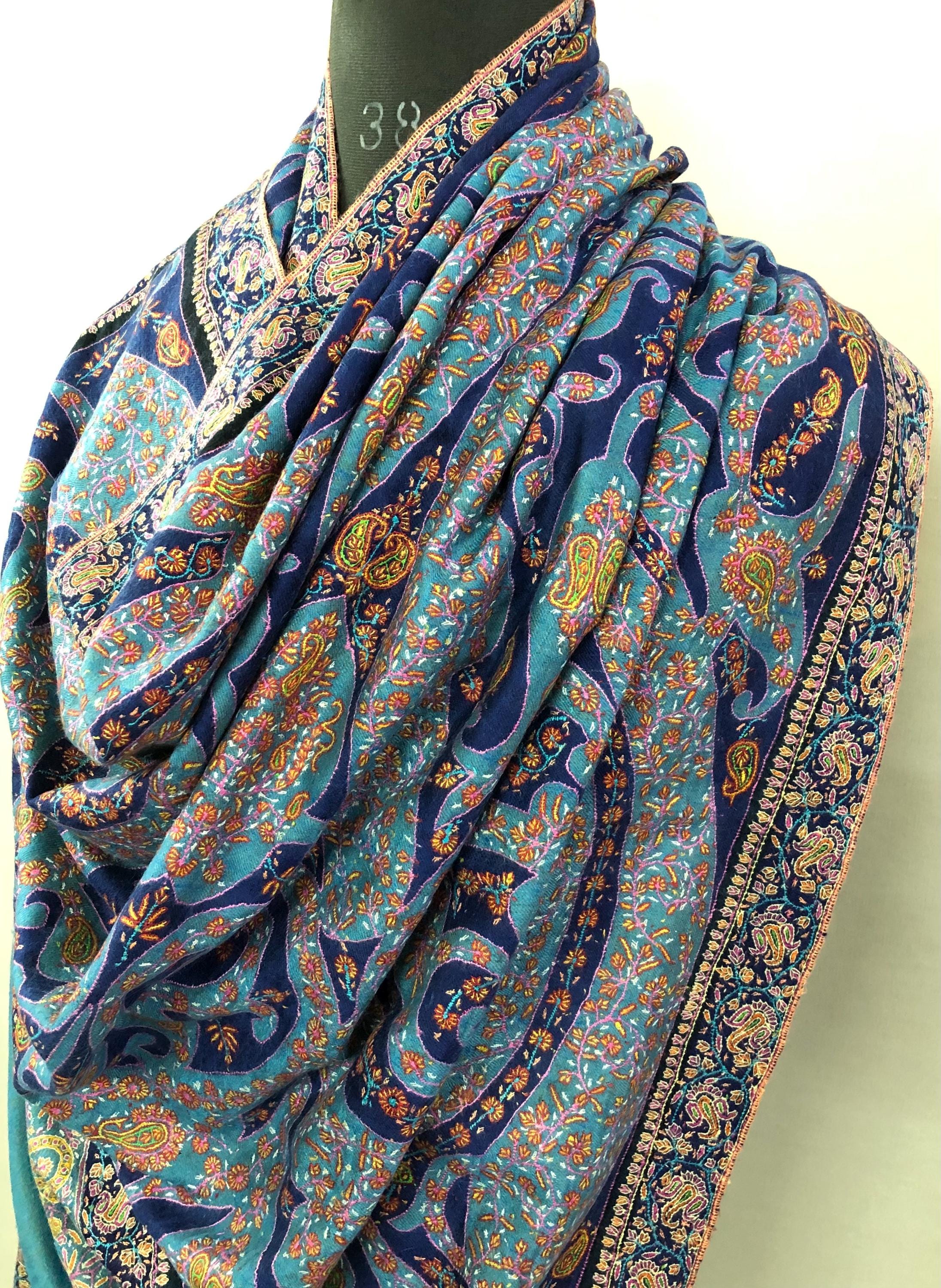 Paisley Shower Two Tone Tranquility Handmade Evening Weave Cashmere Pashmina Jamawar Wedding Wrap Shawl - Mehraj Crafts 