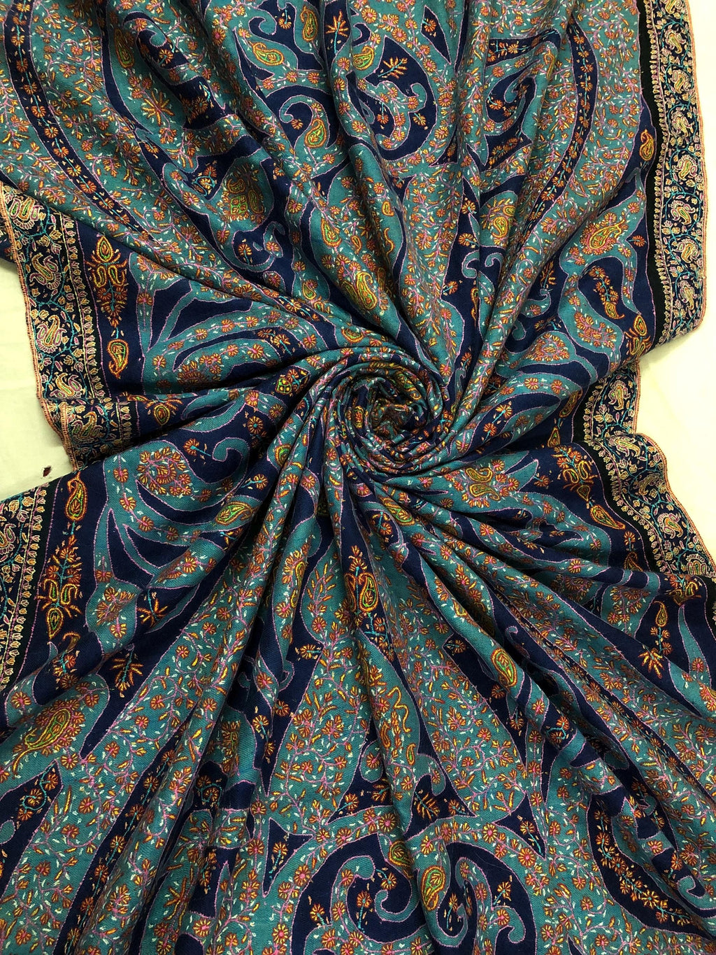 Paisley Shower Two Tone Tranquility Handmade Evening Weave Cashmere Pashmina Jamawar Wedding Wrap Shawl - Mehraj Crafts 