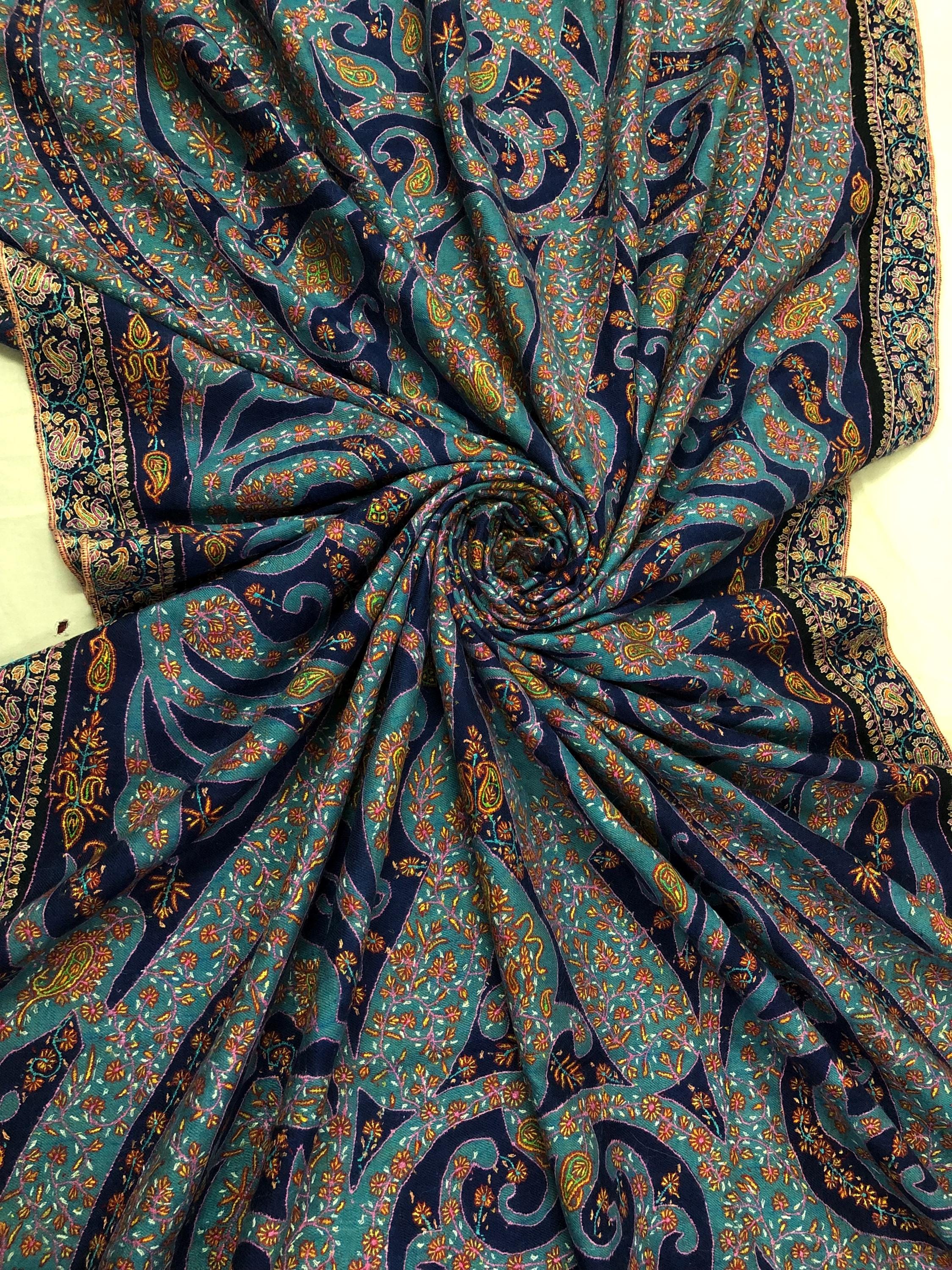 Paisley Shower Two Tone Tranquility Handmade Evening Weave Cashmere Pashmina Jamawar Wedding Wrap Shawl - Mehraj Crafts 