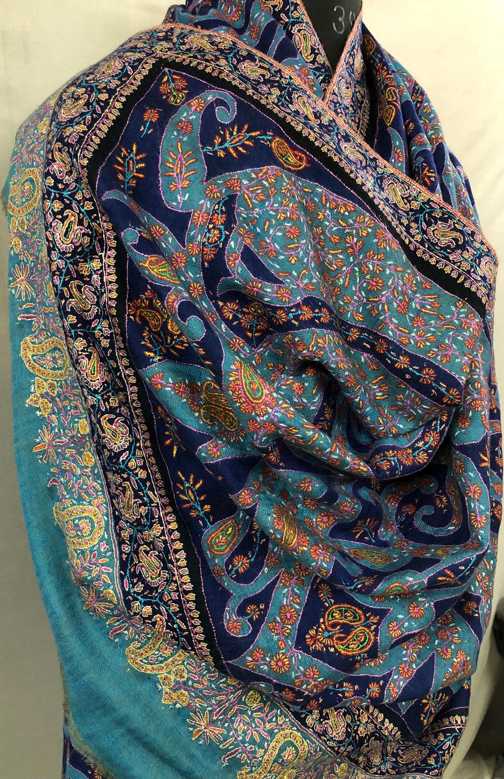 Paisley Shower Two Tone Tranquility Handmade Evening Weave Cashmere Pashmina Jamawar Wedding Wrap Shawl - Mehraj Crafts 