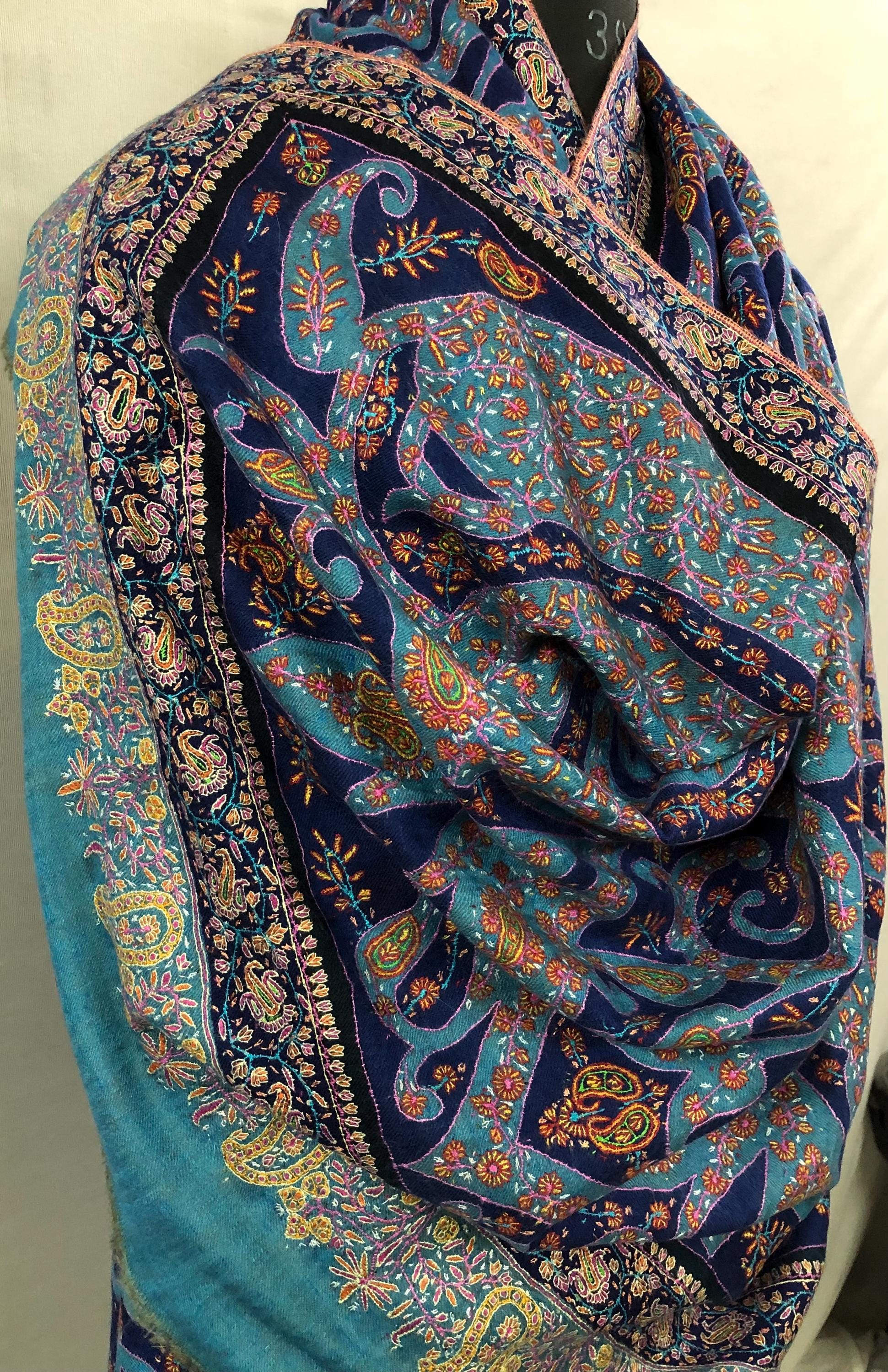 Paisley Shower Two Tone Tranquility Handmade Evening Weave Cashmere Pashmina Jamawar Wedding Wrap Shawl - Mehraj Crafts 