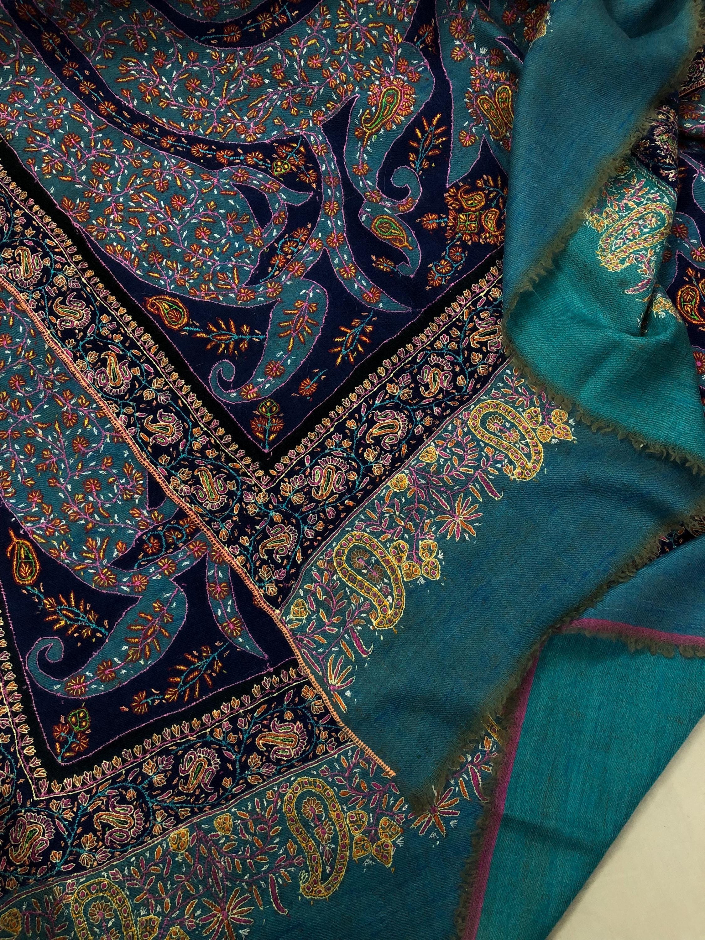 Paisley Shower Two Tone Tranquility Handmade Evening Weave Cashmere Pashmina Jamawar Wedding Wrap Shawl - Mehraj Crafts 