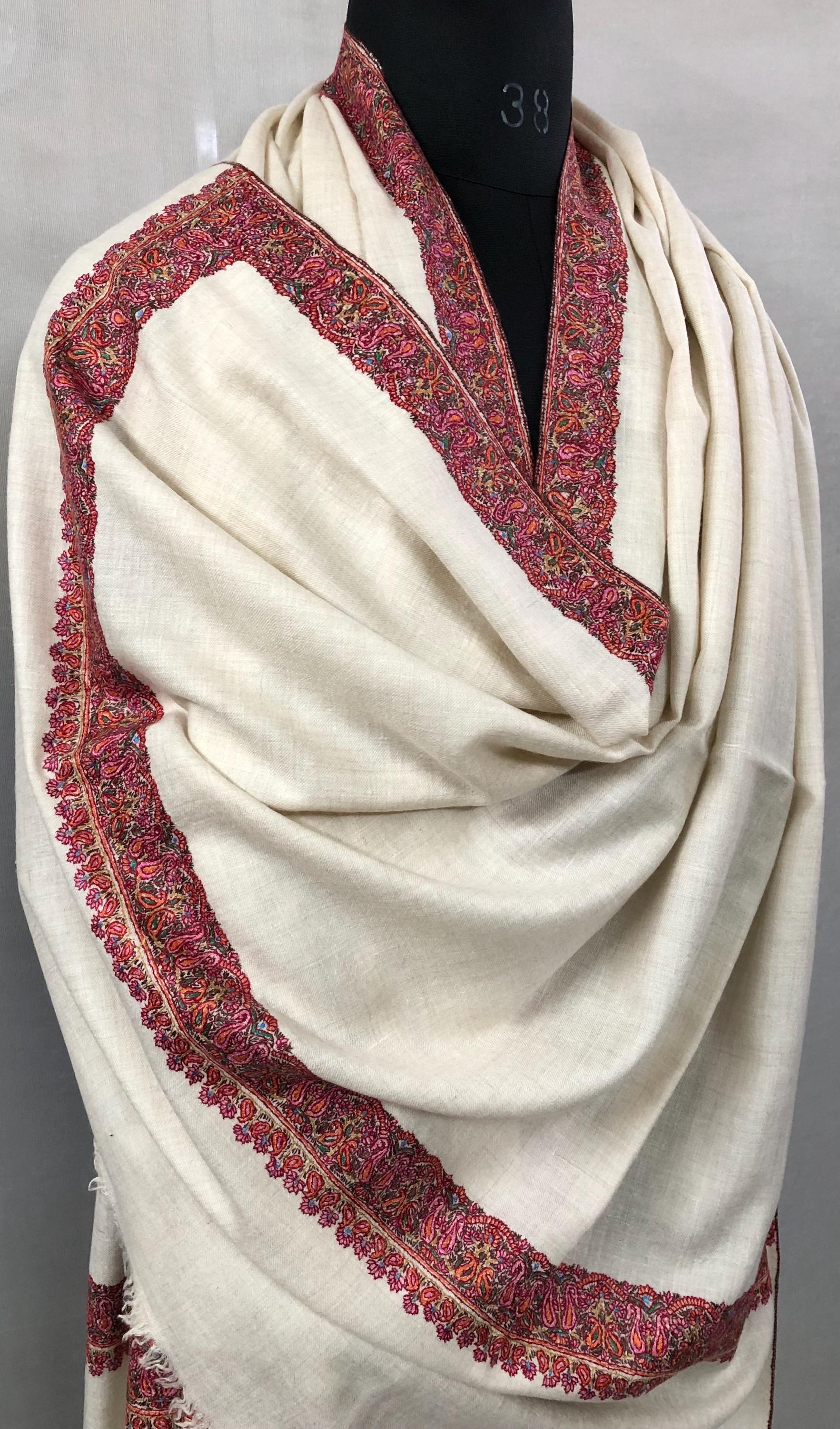 GI Sozani Framed in Threads Handmade Elegant Embroidered Cashmere Pashmina Shawl Wrap - Mehraj Crafts 