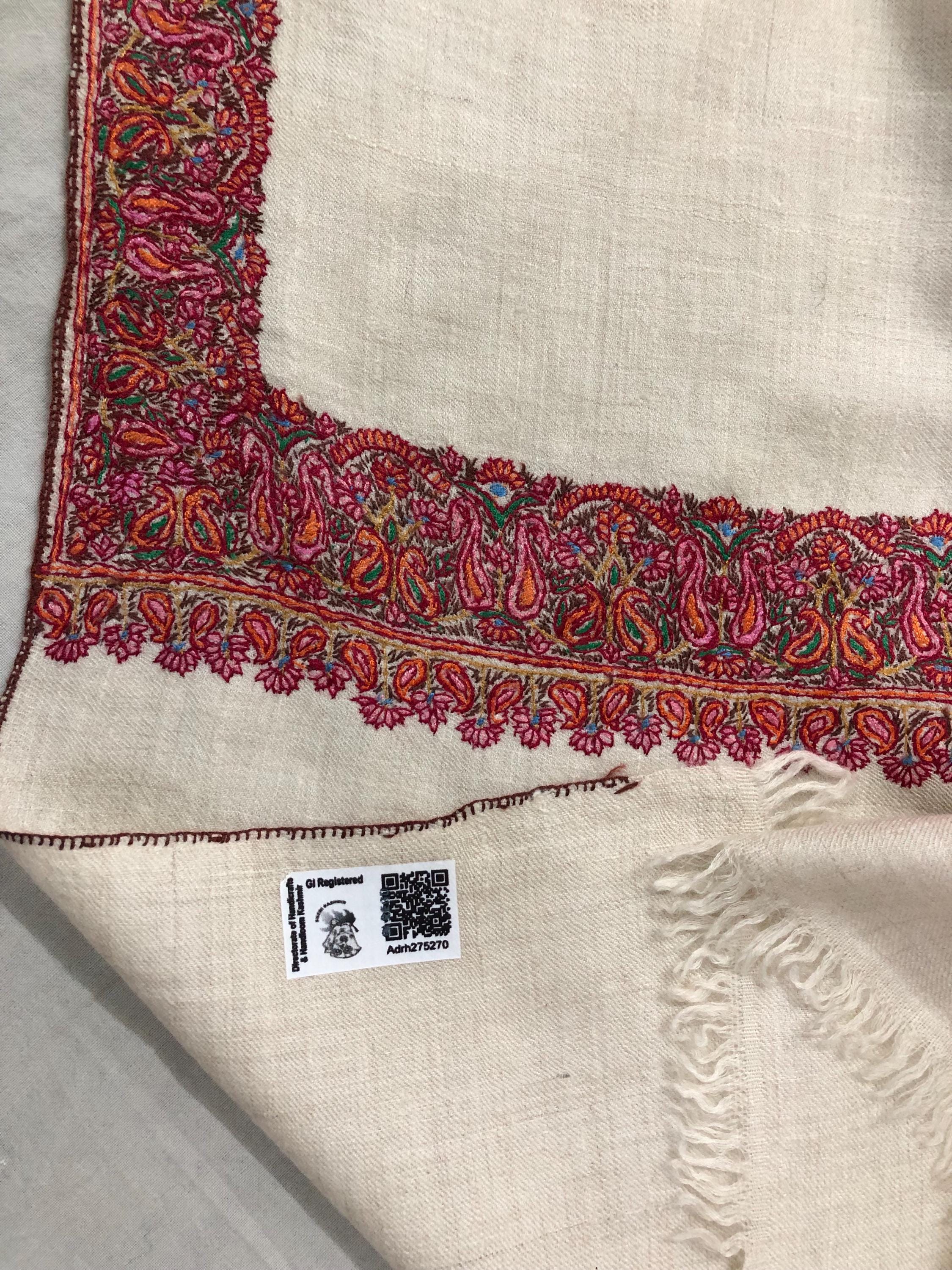 GI Sozani Framed in Threads Handmade Elegant Embroidered Cashmere Pashmina Shawl Wrap - Mehraj Crafts 