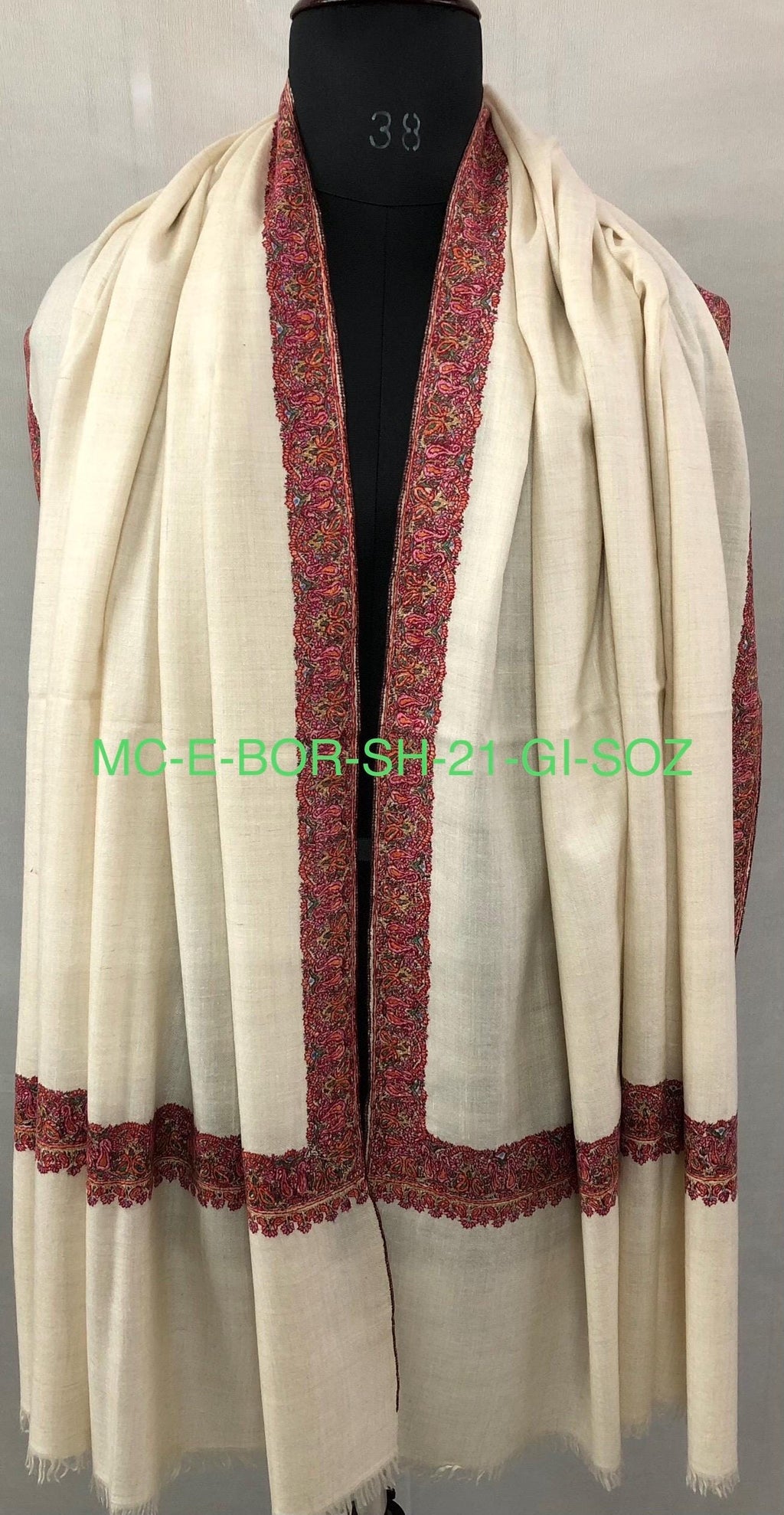 GI Sozani Framed in Threads Handmade Elegant Embroidered Cashmere Pashmina Shawl Wrap - Mehraj Crafts 