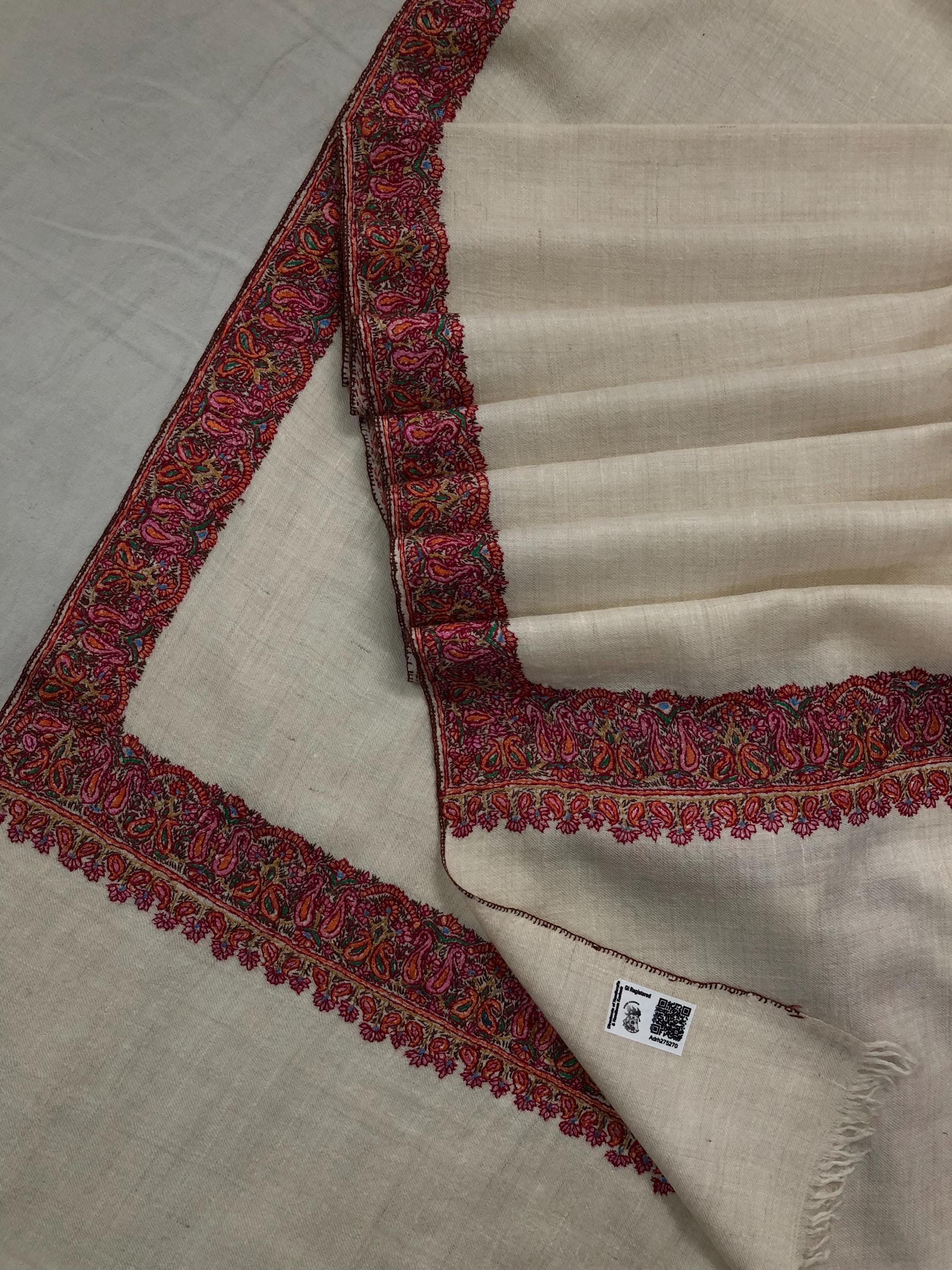 GI Sozani Framed in Threads Handmade Elegant Embroidered Cashmere Pashmina Shawl Wrap - Mehraj Crafts 