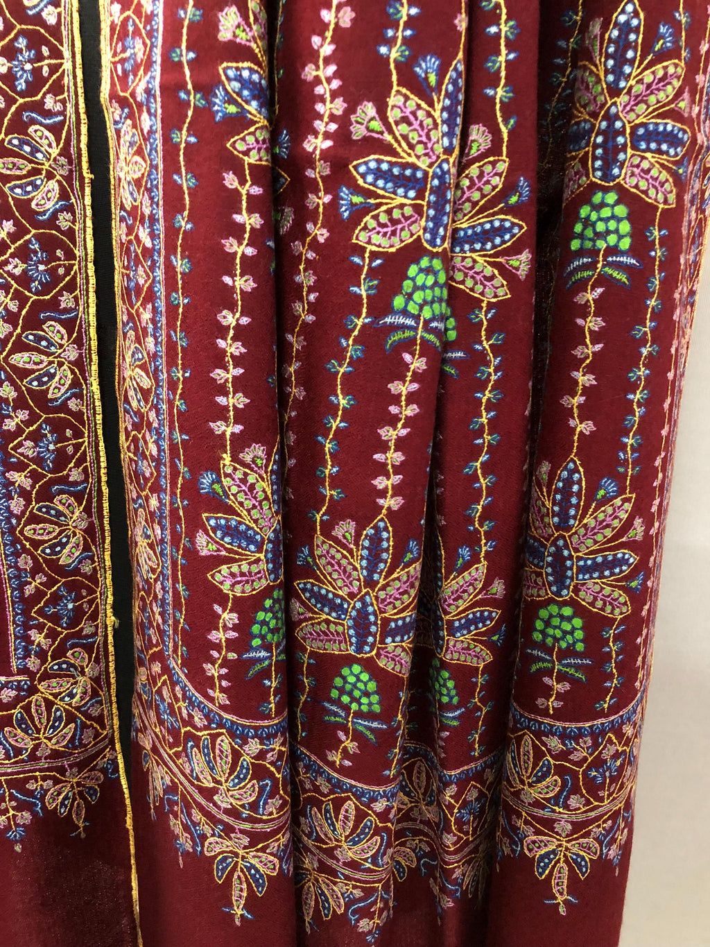Luxury Ruby Wine Real Pashmina Stole with Super Microfine Traditional Floral Jaal Design | Officiant Gifts | Wedding Pashminas - Mehraj Crafts 