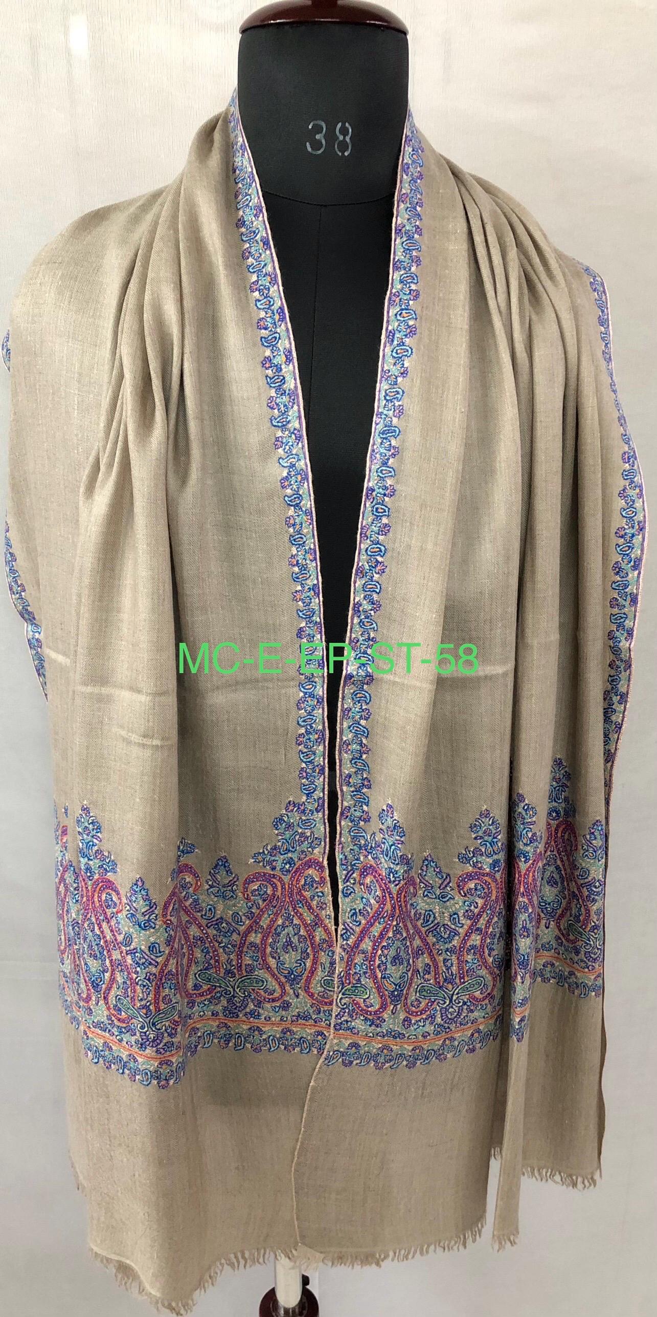 Unique Handmade Undyed Real Goat Pashmina Stole with Sozni Super Microfine Embroidery Palla | Wedding Pashminas - Mehraj Crafts 