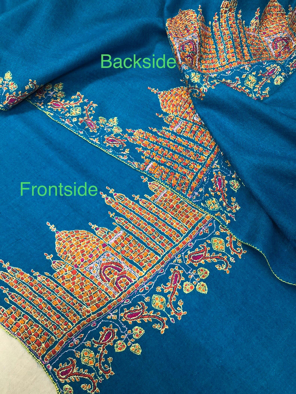 Taj Mahal vintage artisanal Sozni micro fine embroidered handcrafted real cashmere pashmina stole shawl - Mehraj Crafts 