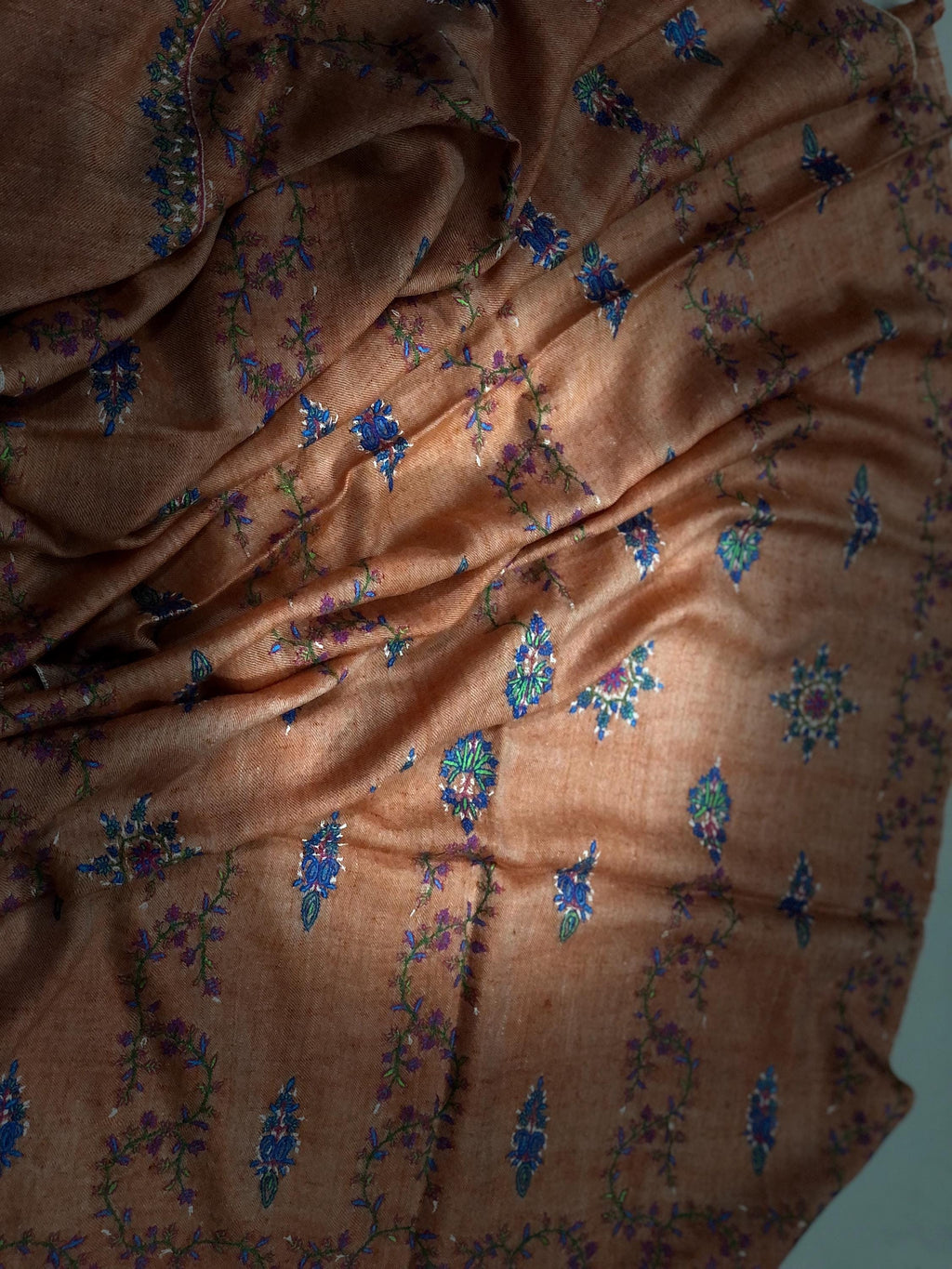 Handmade elegant dusty orange real cashmere pashmina stole with elegant modern hand embroidery - Mehraj Crafts 