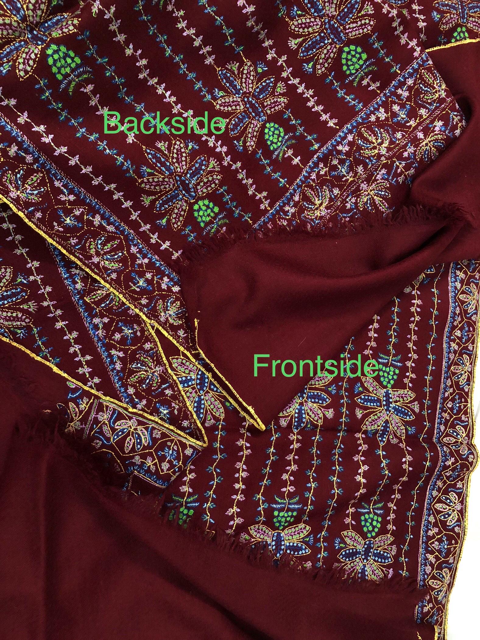 Luxury Ruby Wine Real Pashmina Stole with Super Microfine Traditional Floral Jaal Design | Officiant Gifts | Wedding Pashminas - Mehraj Crafts 