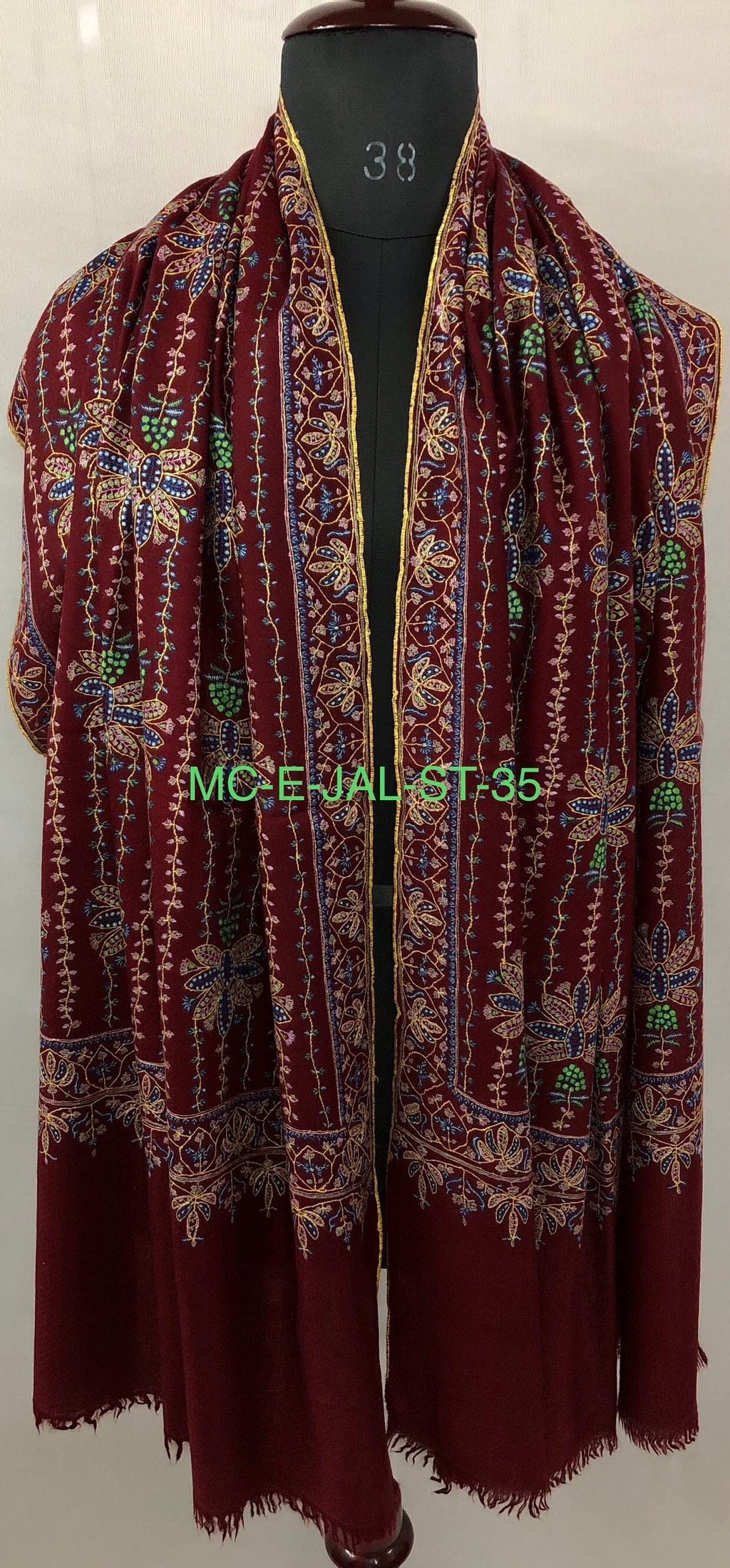 Luxury Ruby Wine Real Pashmina Stole with Super Microfine Traditional Floral Jaal Design | Officiant Gifts | Wedding Pashminas - Mehraj Crafts 