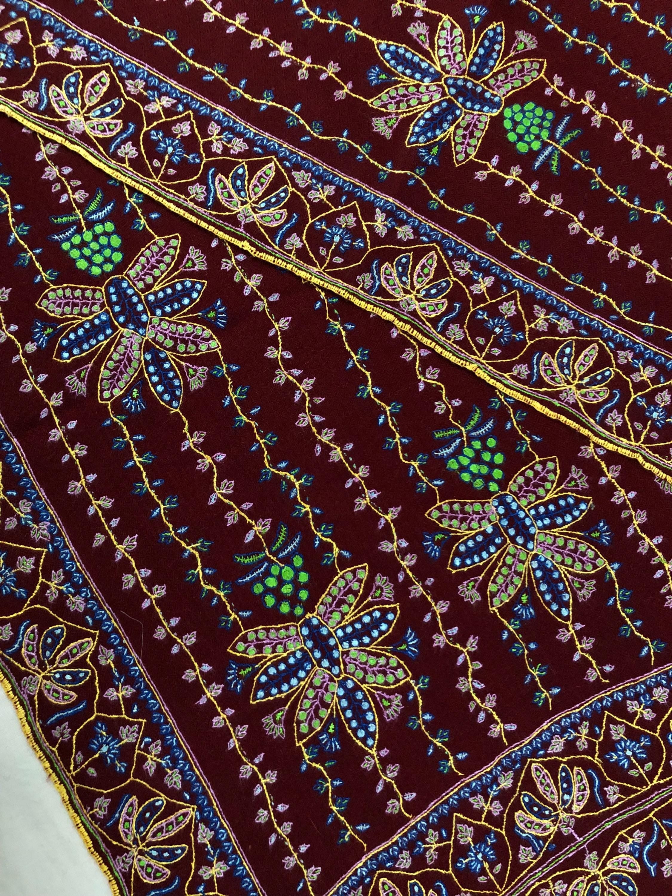 Luxury Ruby Wine Real Pashmina Stole with Super Microfine Traditional Floral Jaal Design | Officiant Gifts | Wedding Pashminas - Mehraj Crafts 