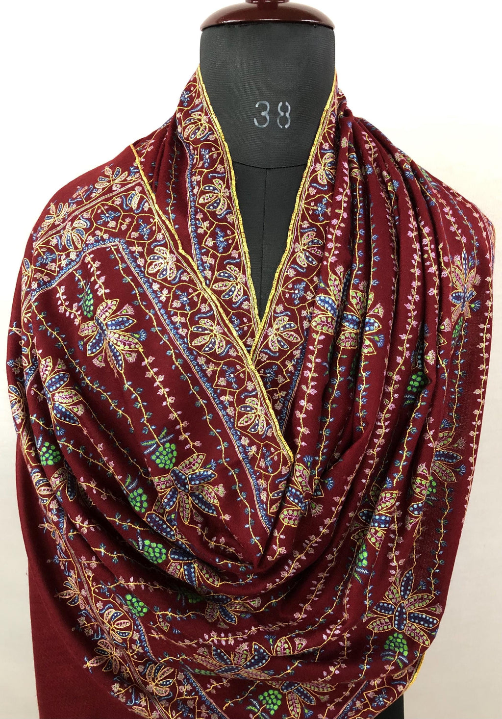 Luxury Ruby Wine Real Pashmina Stole with Super Microfine Traditional Floral Jaal Design | Officiant Gifts | Wedding Pashminas - Mehraj Crafts 
