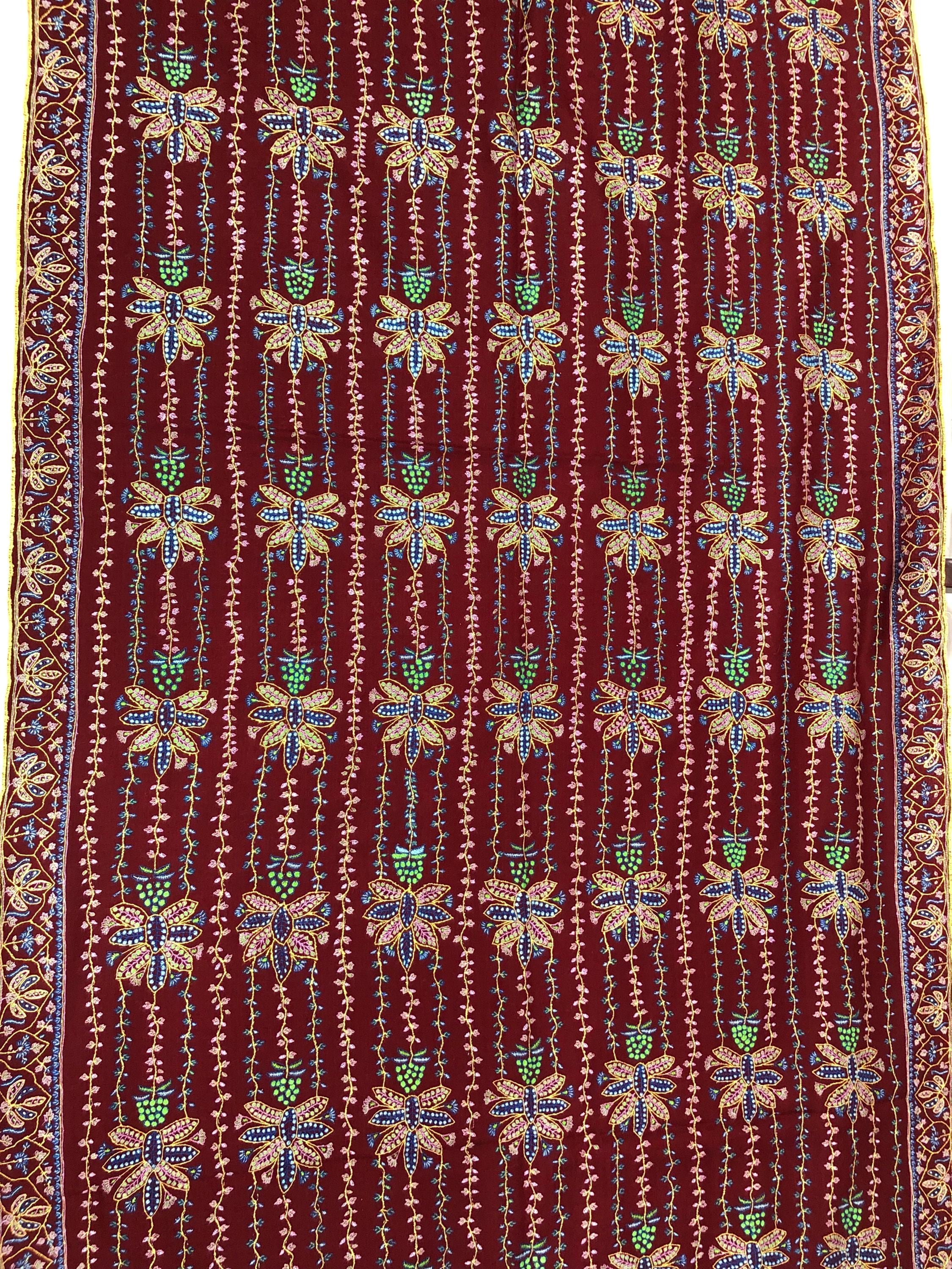 Luxury Ruby Wine Real Pashmina Stole with Super Microfine Traditional Floral Jaal Design | Officiant Gifts | Wedding Pashminas - Mehraj Crafts 