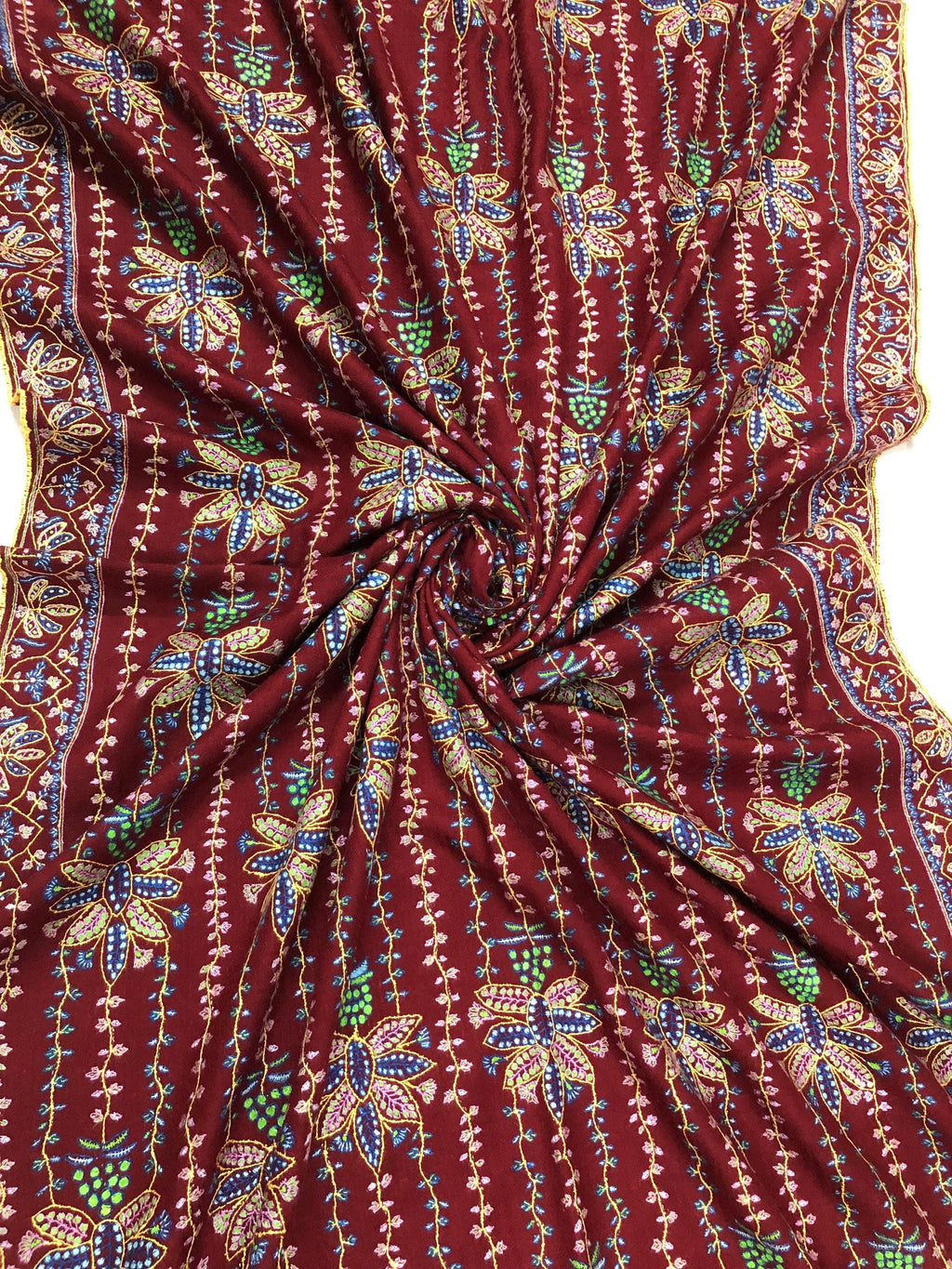 Luxury Ruby Wine Real Pashmina Stole with Super Microfine Traditional Floral Jaal Design | Officiant Gifts | Wedding Pashminas - Mehraj Crafts 