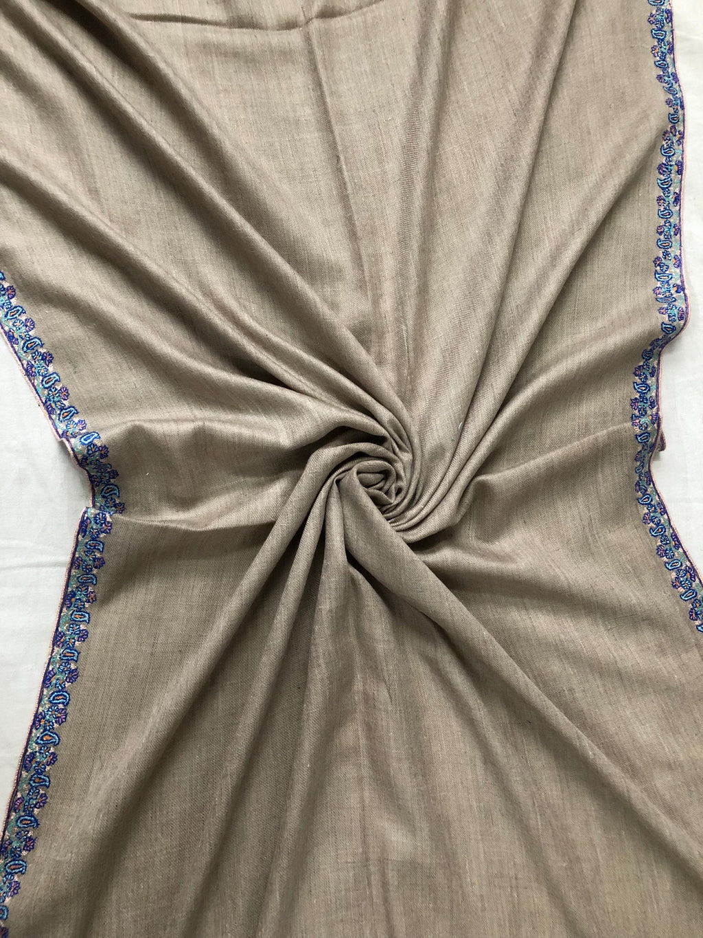 Unique Handmade Undyed Real Goat Pashmina Stole with Sozni Super Microfine Embroidery Palla | Wedding Pashminas - Mehraj Crafts 