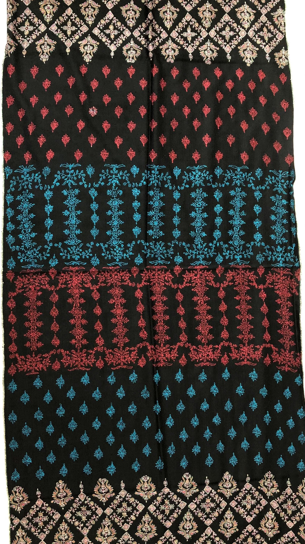Black Modern Design Embroidery Handwoven Real Kashmir Pashmina Stole - Mehraj Crafts 