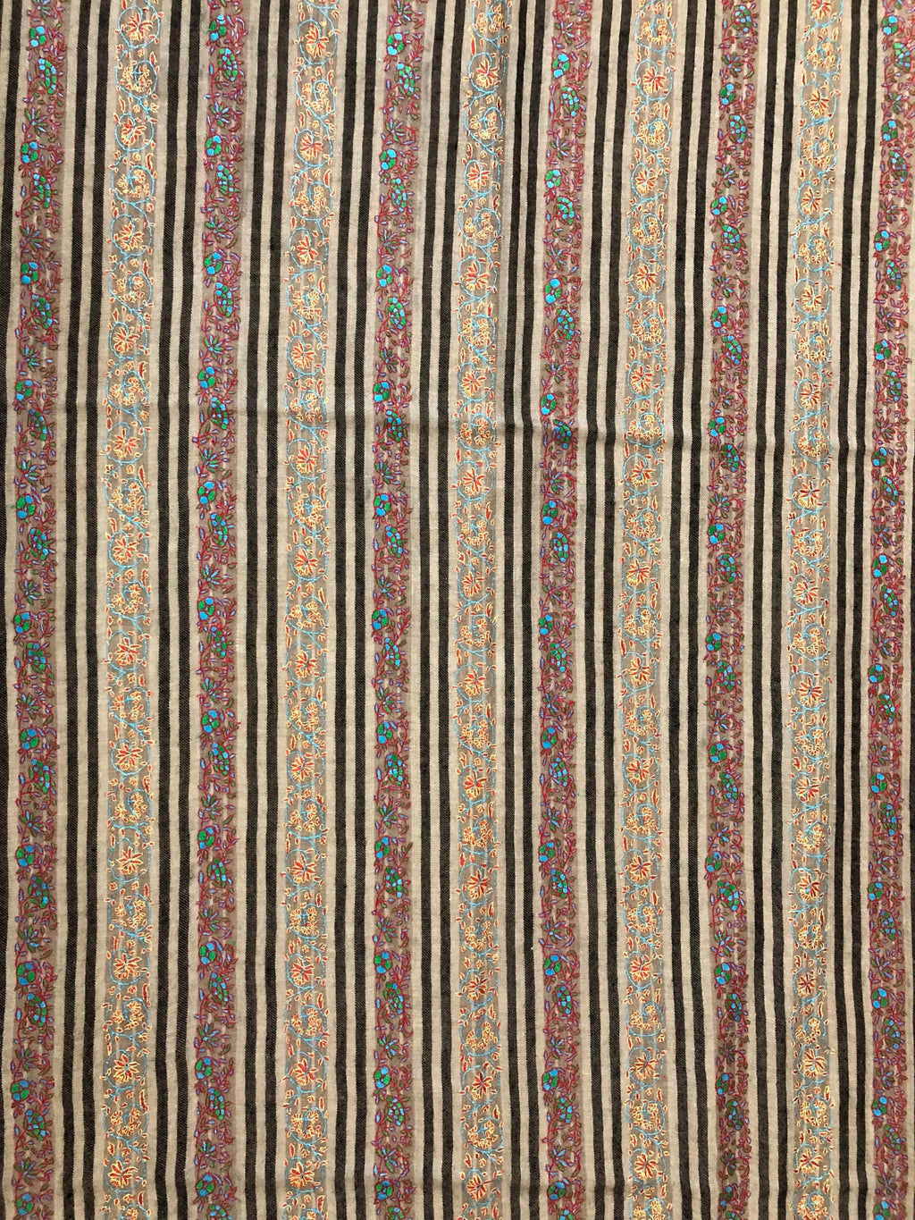 Designer Sozni Stripes Hand Embroidered Pure Kashmir Pashmina Stole - Mehraj Crafts 