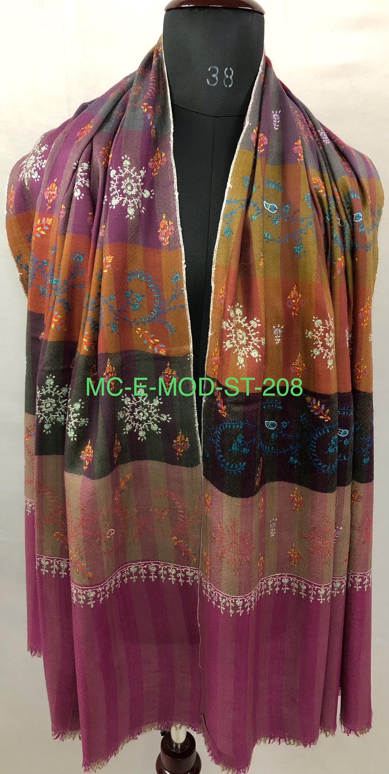 Multicoloured Handwoven Stripes with Multiple Microfine Embroidery Designs Real Cashmere Pashmina Stole - Mehraj Crafts 