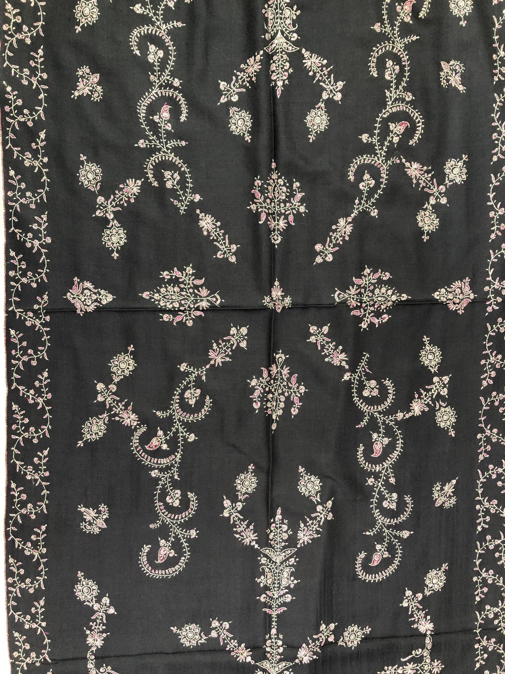 Dark Grayish Blue Handmade Real Pashmina Stole with Pink Modern Design Embroidery Design - Mehraj Crafts 