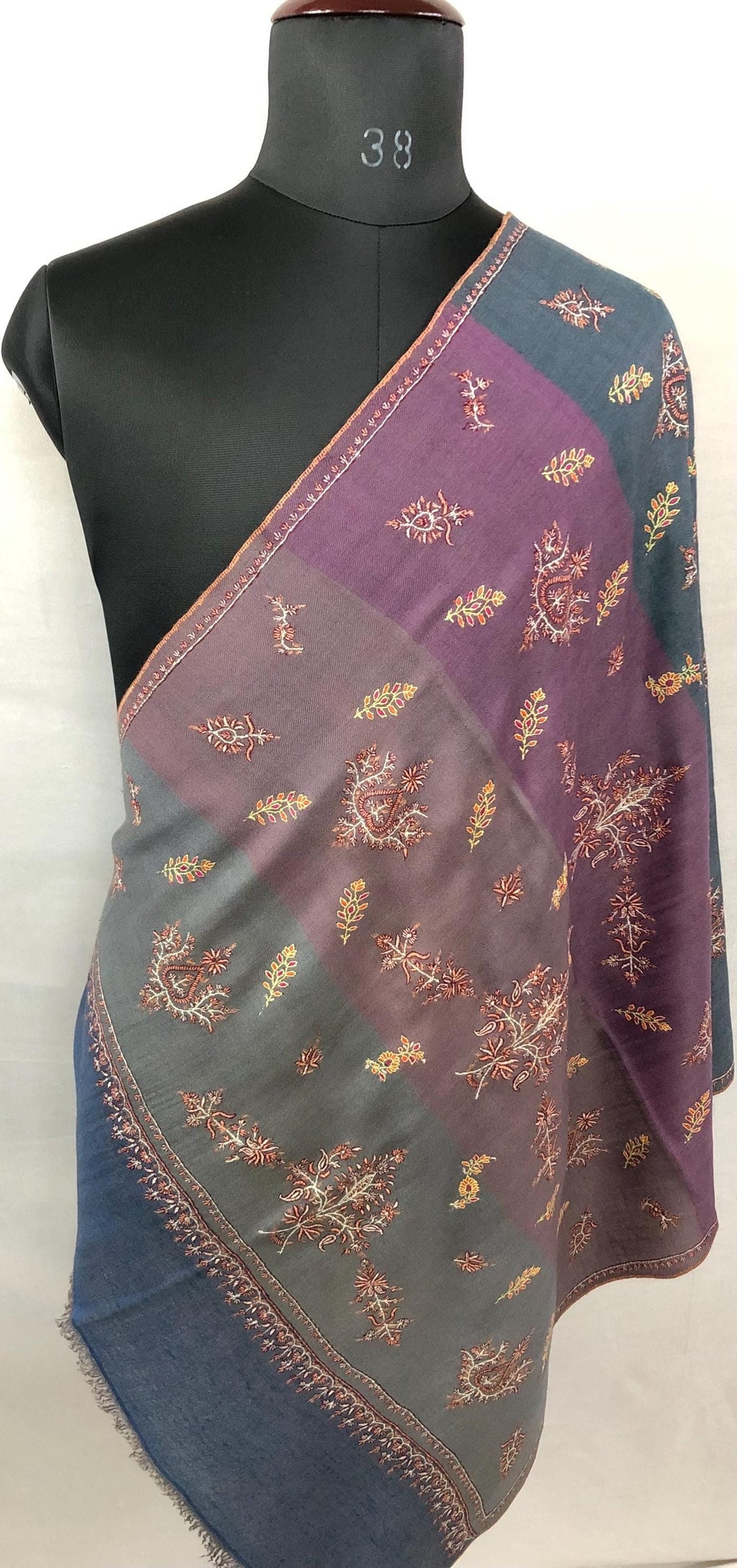 Multicoloured Big Stripes Handmade Super Micro Fine Embroidered Real Cashmere Pashmina Stole - Mehraj Crafts 