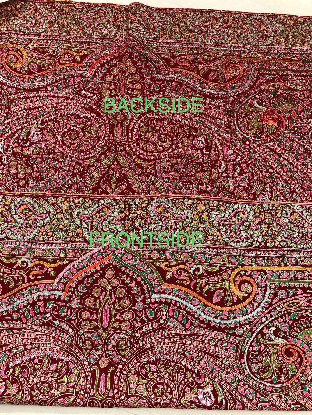 Tibetan Red GI Sozani Handcrafted Paisley Paradise Exclusive Bridal Wedding Real Pashmina Jamawar Shawl/100*204 cms