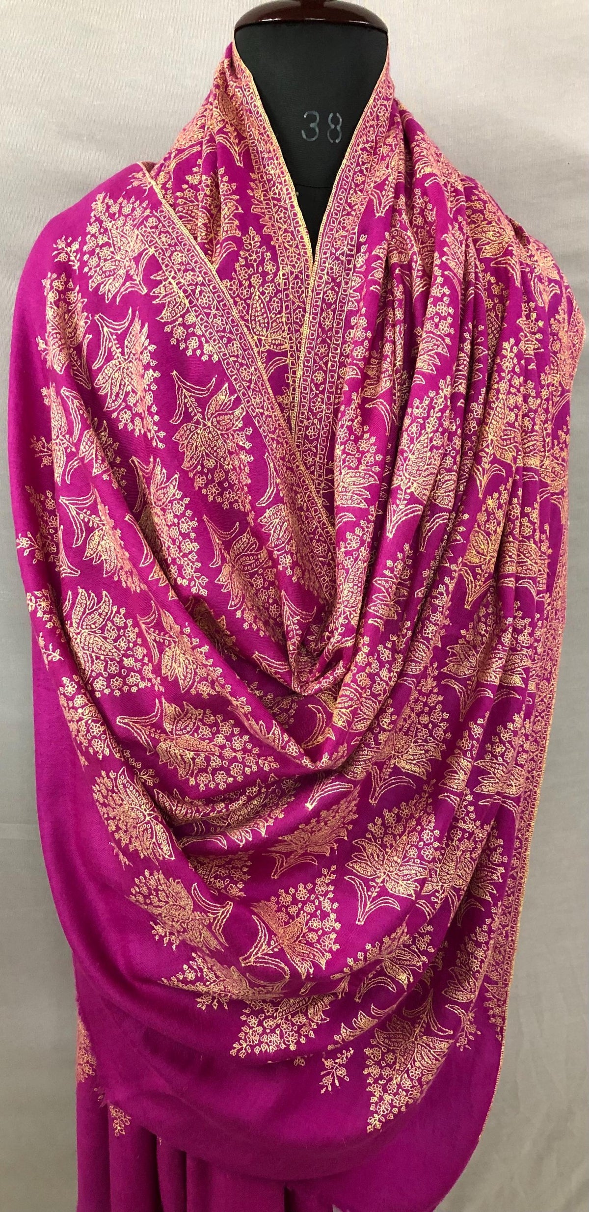 Hot Pink GI Sozani Large Bootidar Jamawar Embroidered Authentic Cashmere Pashmina Handmade Shawl, Wedding Wrap | 115 X 230 cms