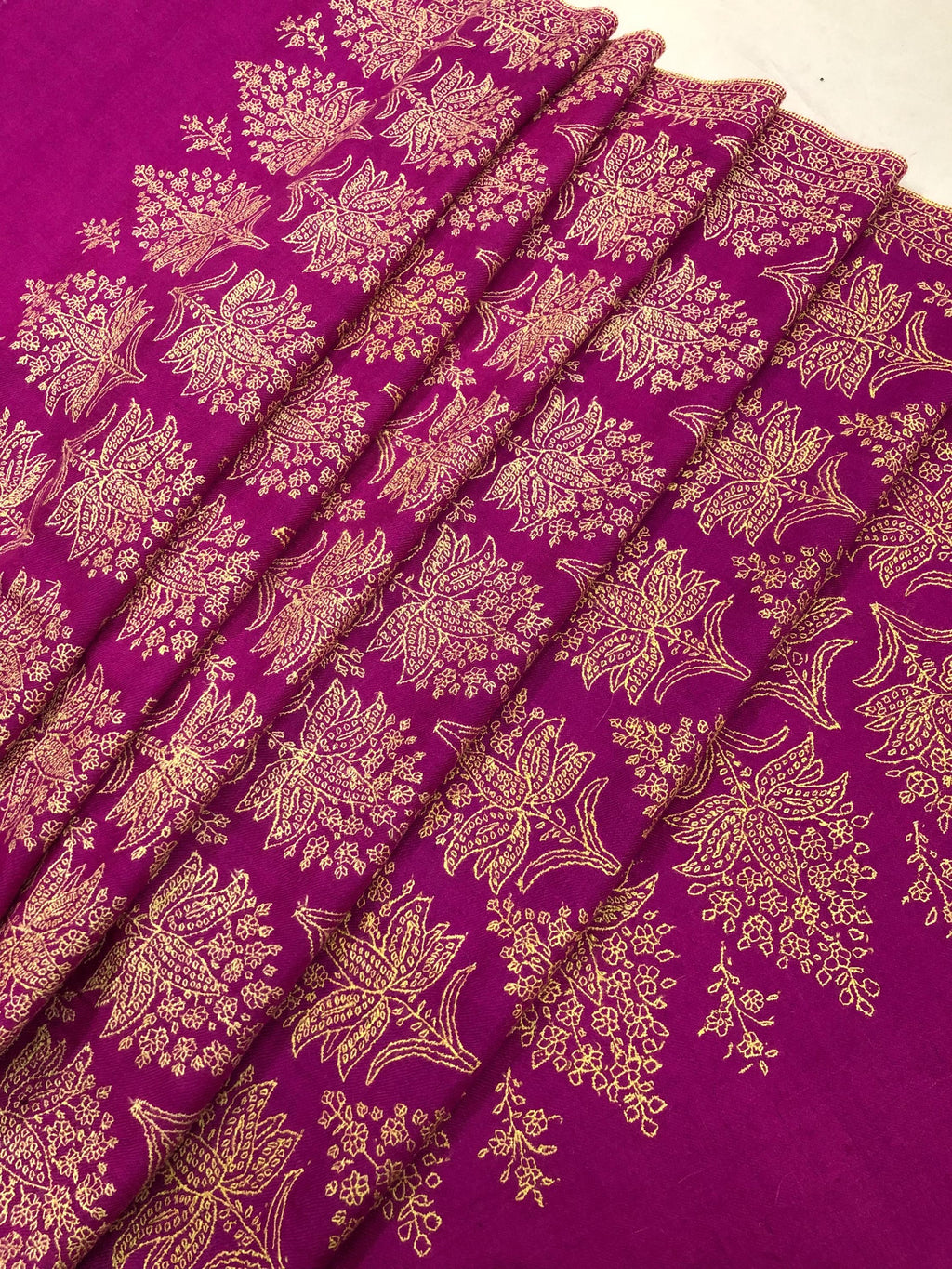 Hot Pink GI Sozani Large Bootidar Jamawar Embroidered Authentic Cashmere Pashmina Handmade Shawl, Wedding Wrap | 115 X 230 cms