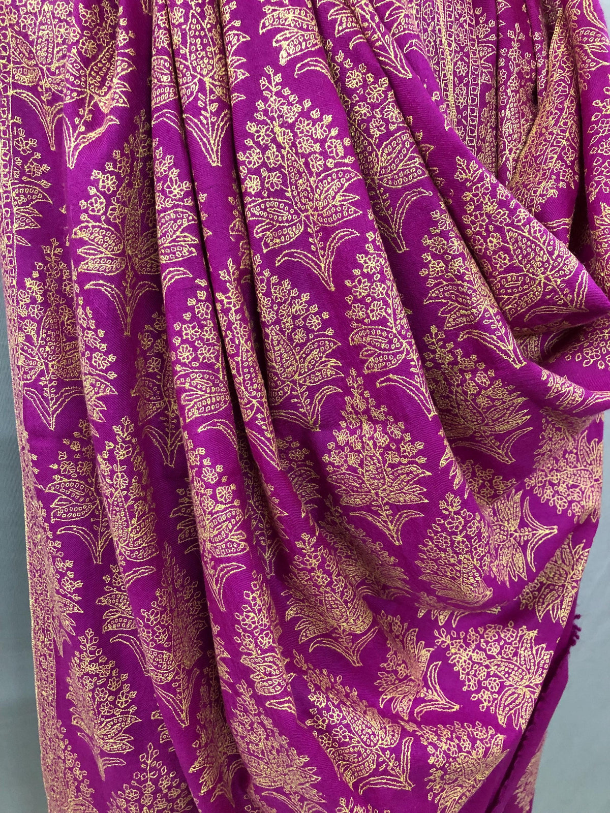 Hot Pink GI Sozani Large Bootidar Jamawar Embroidered Authentic Cashmere Pashmina Handmade Shawl, Wedding Wrap | 115 X 230 cms