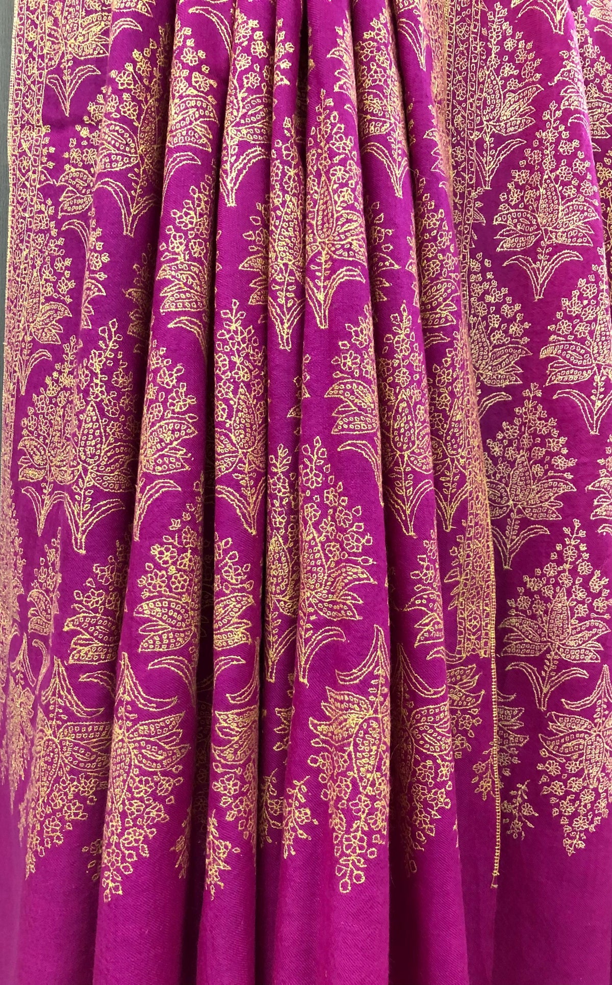 Hot Pink GI Sozani Large Bootidar Jamawar Embroidered Authentic Cashmere Pashmina Handmade Shawl, Wedding Wrap | 115 X 230 cms