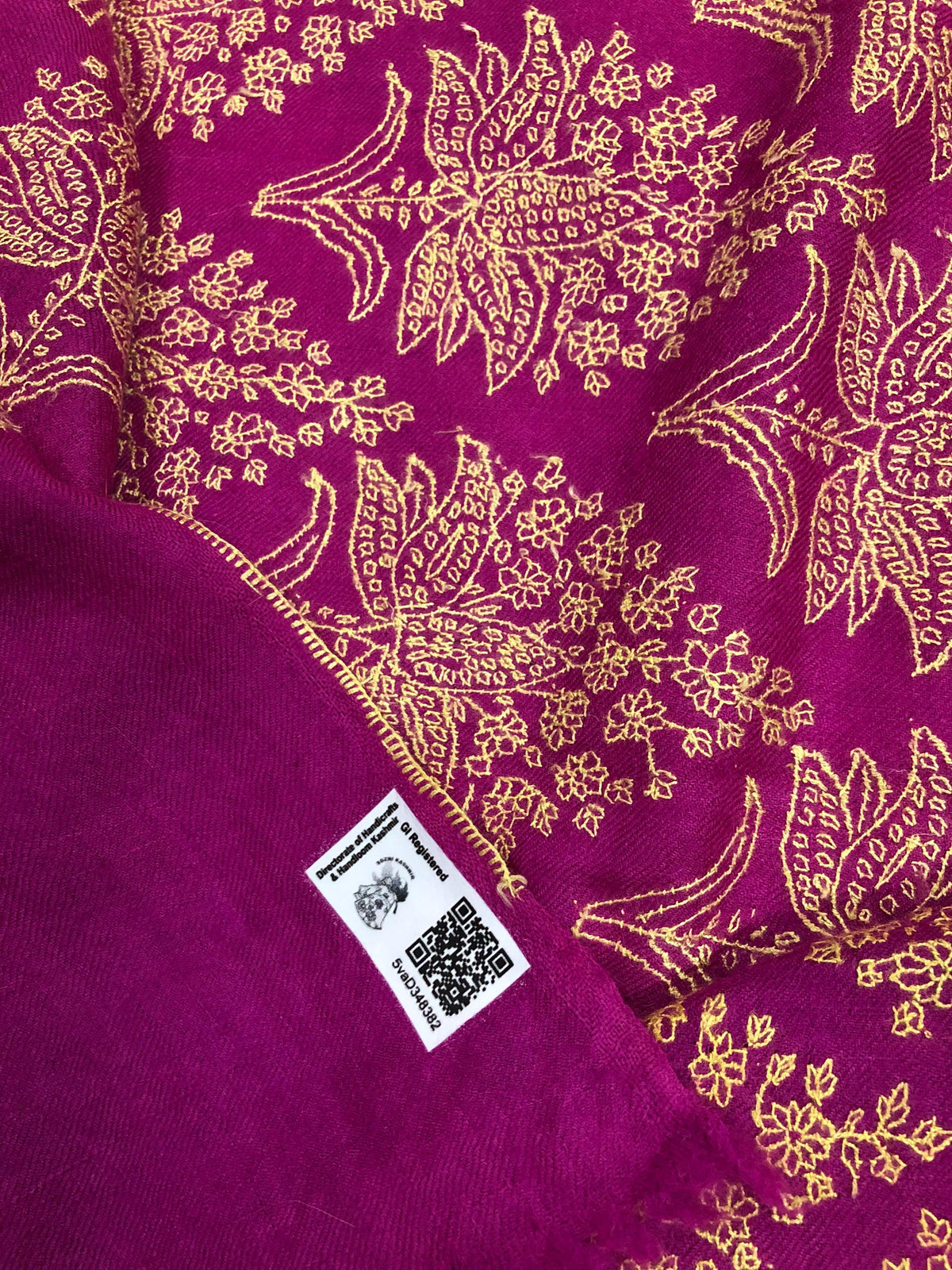 Hot Pink GI Sozani Large Bootidar Jamawar Embroidered Authentic Cashmere Pashmina Handmade Shawl, Wedding Wrap | 115 X 230 cms
