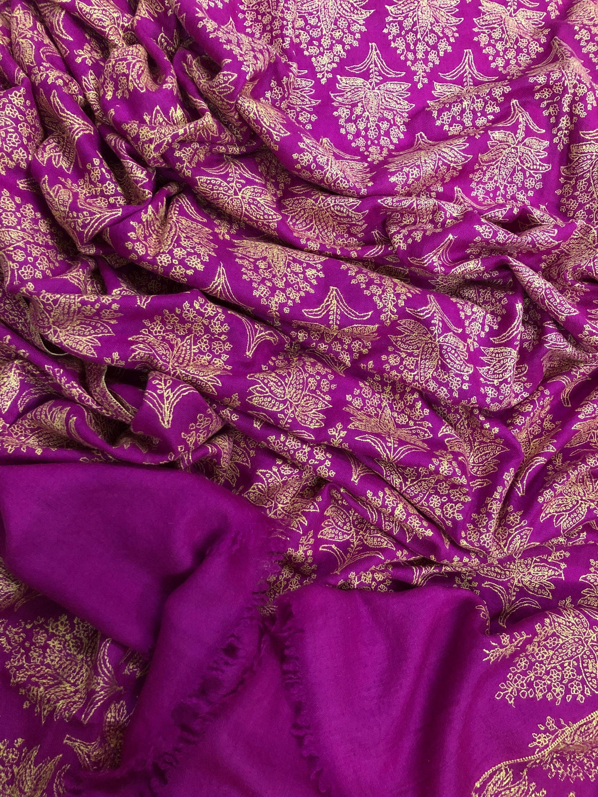 Hot Pink GI Sozani Large Bootidar Jamawar Embroidered Authentic Cashmere Pashmina Handmade Shawl, Wedding Wrap | 115 X 230 cms