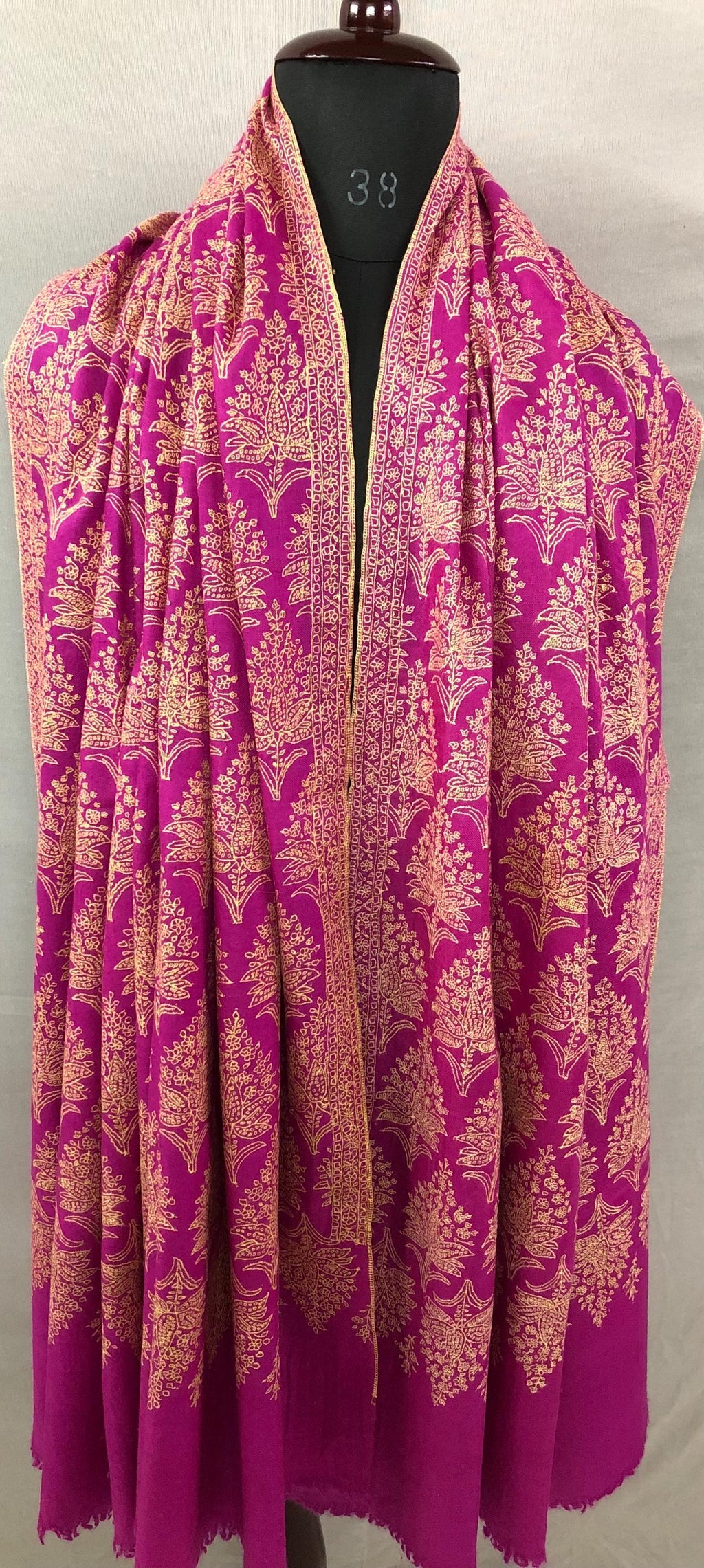 Hot Pink GI Sozani Large Bootidar Jamawar Embroidered Authentic Cashmere Pashmina Handmade Shawl, Wedding Wrap | 115 X 230 cms