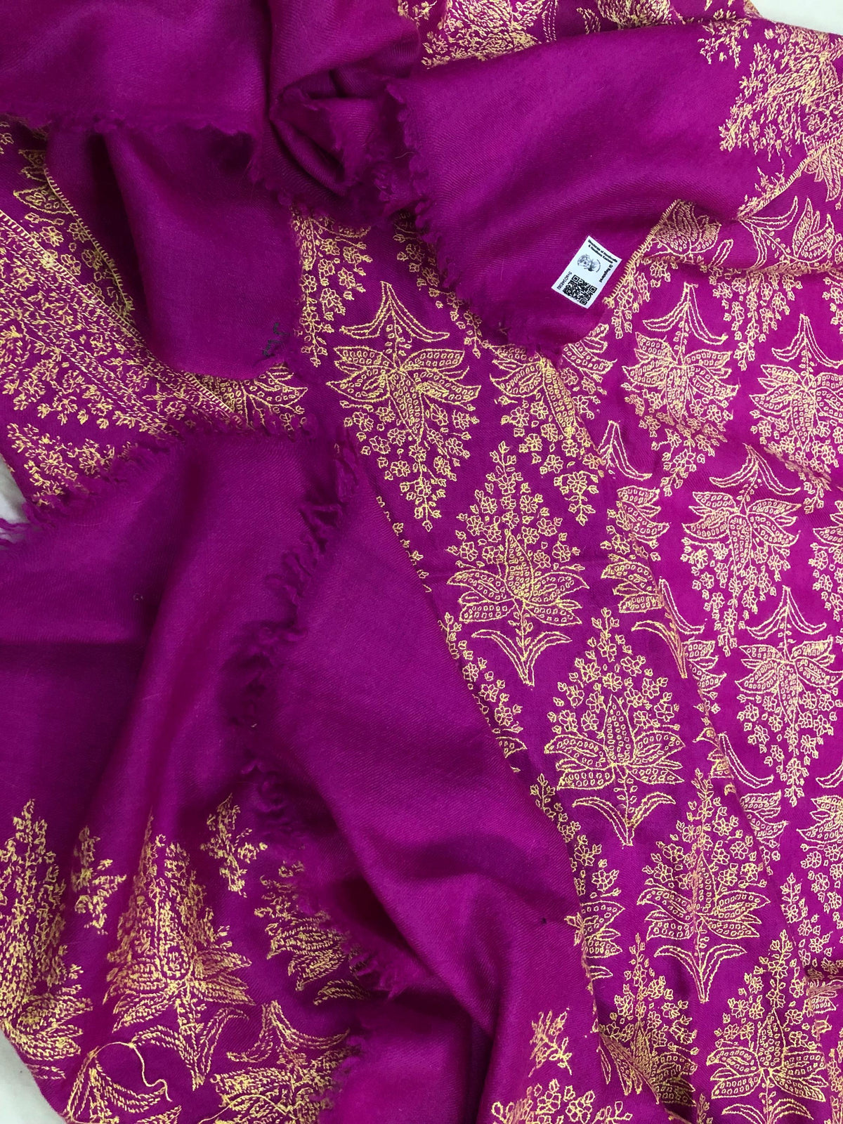 Hot Pink GI Sozani Large Bootidar Jamawar Embroidered Authentic Cashmere Pashmina Handmade Shawl, Wedding Wrap | 115 X 230 cms