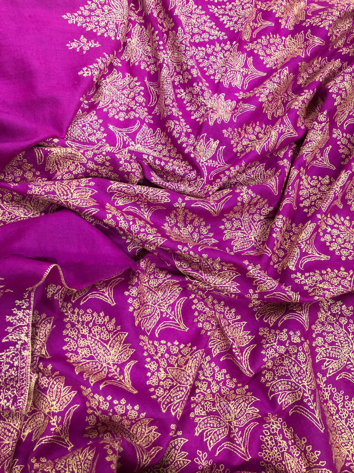 Hot Pink GI Sozani Large Bootidar Jamawar Embroidered Authentic Cashmere Pashmina Handmade Shawl, Wedding Wrap | 115 X 230 cms