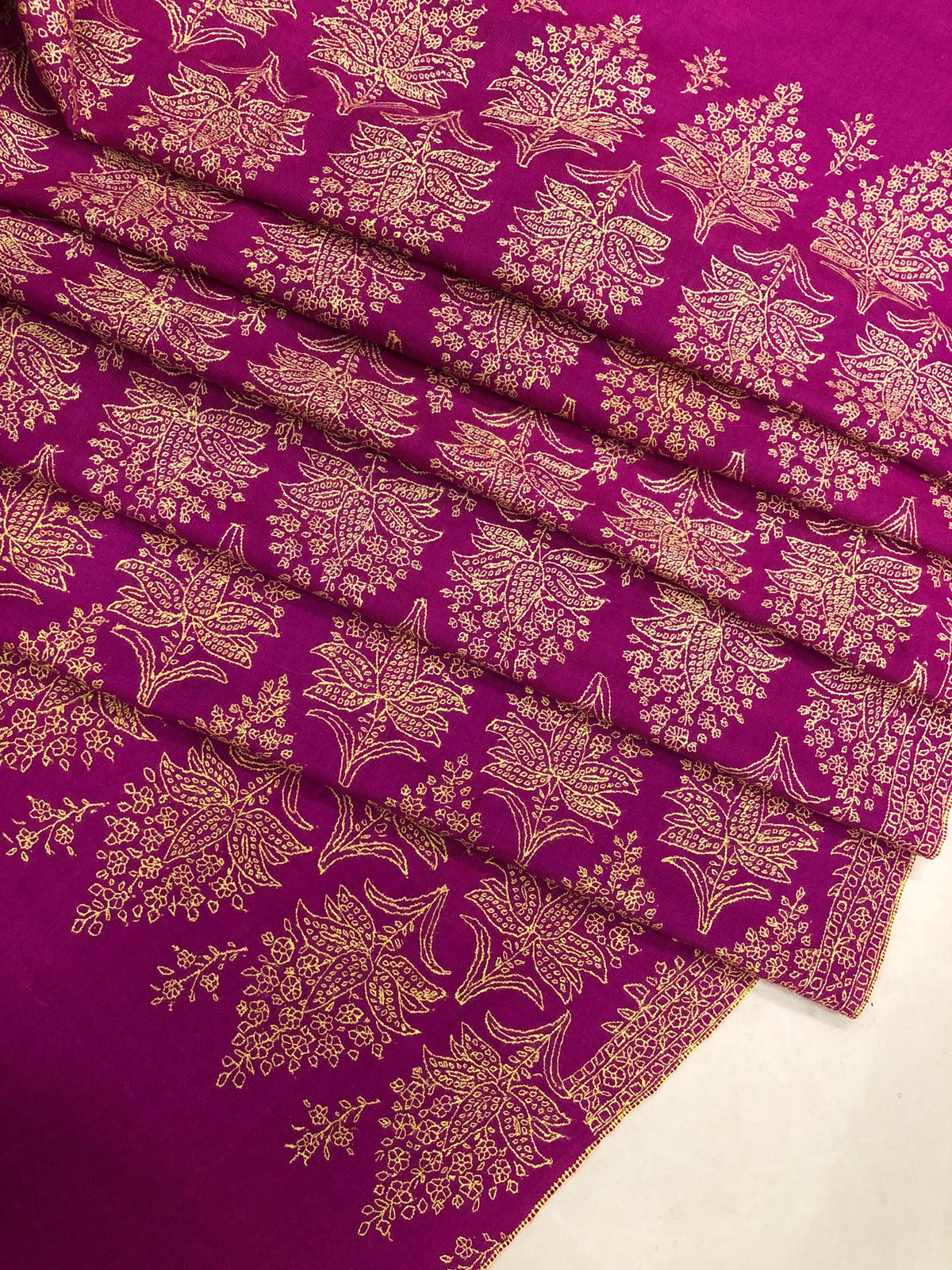 Hot Pink GI Sozani Large Bootidar Jamawar Embroidered Authentic Cashmere Pashmina Handmade Shawl, Wedding Wrap | 115 X 230 cms