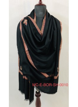 Black Sozni Bordered Embroidery Handmade Real Cashmere Pashmina Shawl