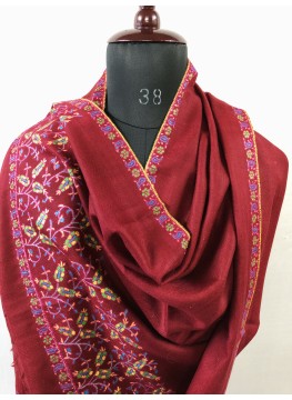 Traditional Mughal Motif Red Handcrafted Palla Real Cashmere Pashmina Stole